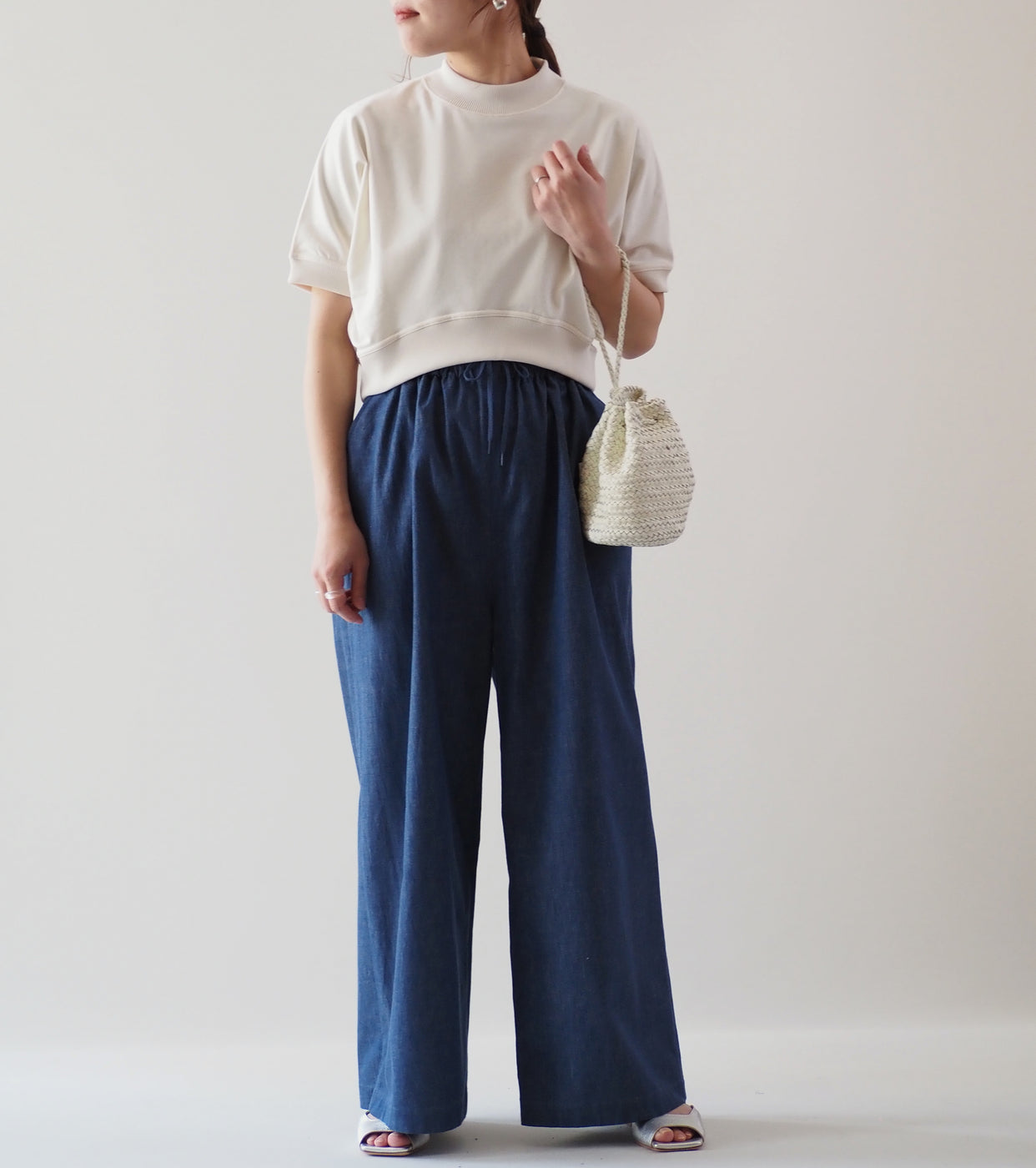 ALWEL Cropped Crew Poncho,Cloud Cream