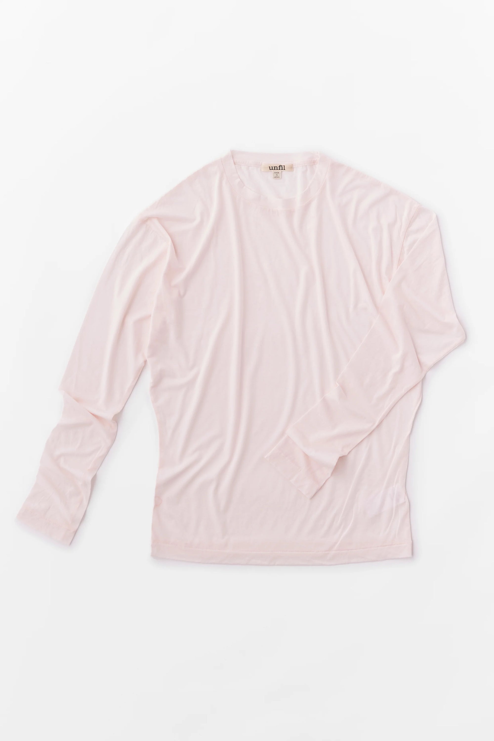 Unfil  twisted cotton sheer jersey long sleeve Tee, Creamy Pink