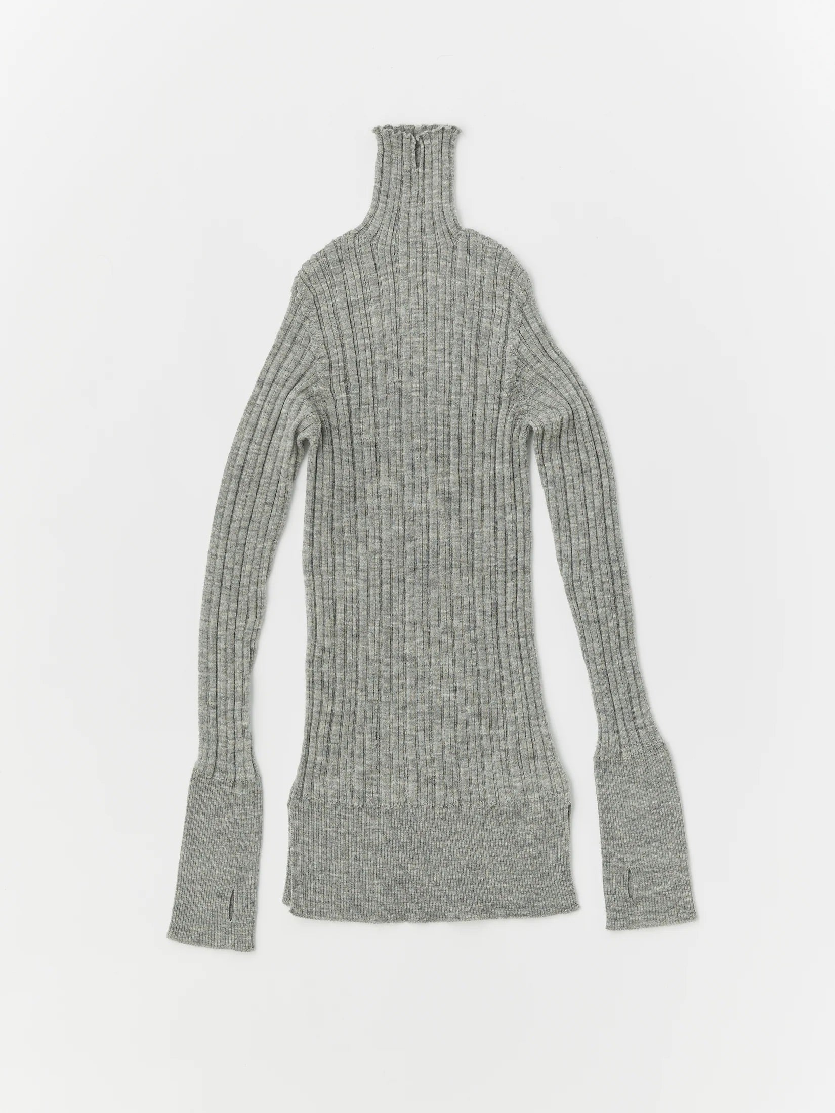 Unfil royal baby alpaca random ribbed-knit high-neck sweater ,Melange Gray