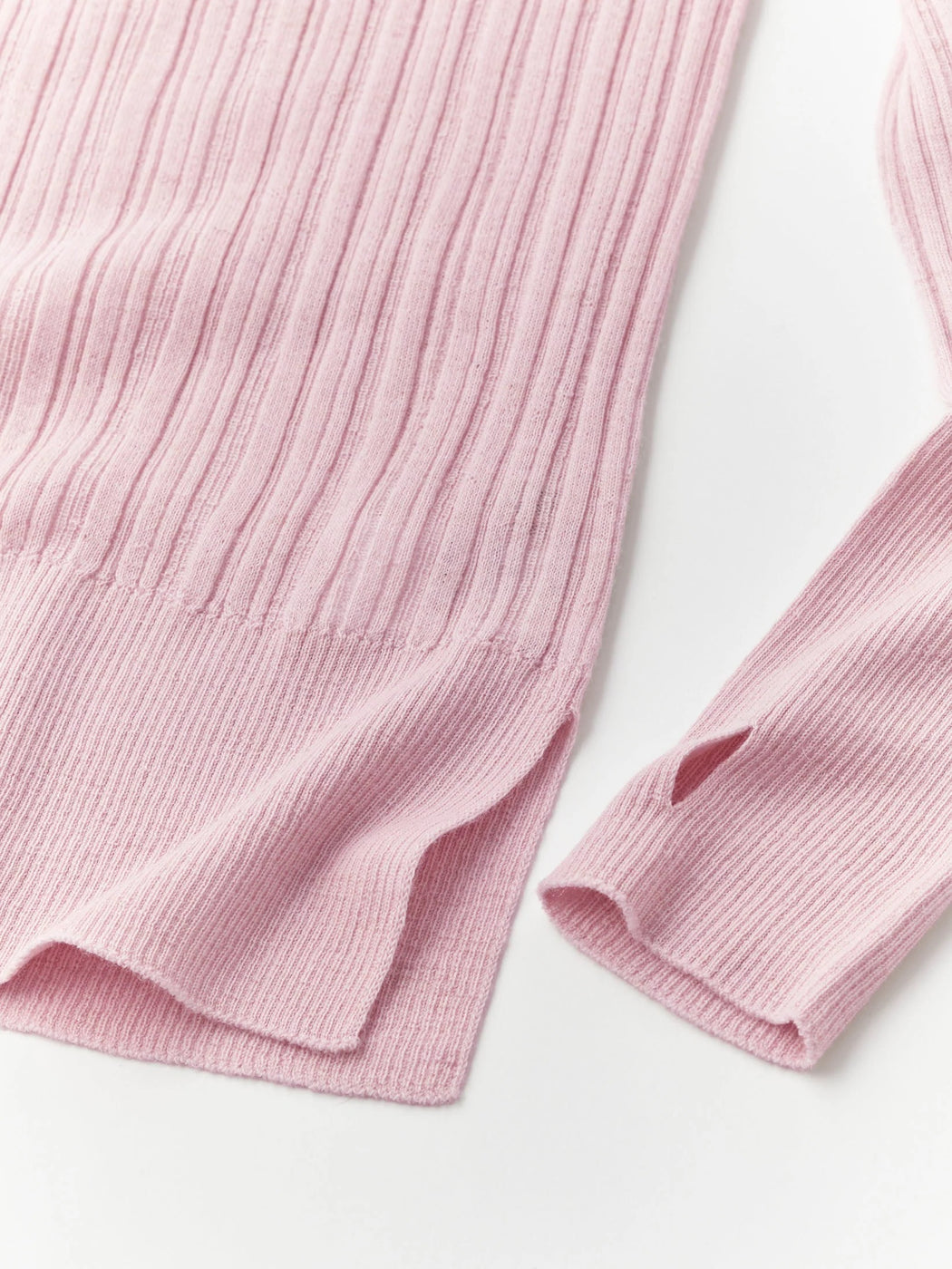 Unfil royal baby alpaca random ribbed-knit high-neck sweater ,Baby Pink