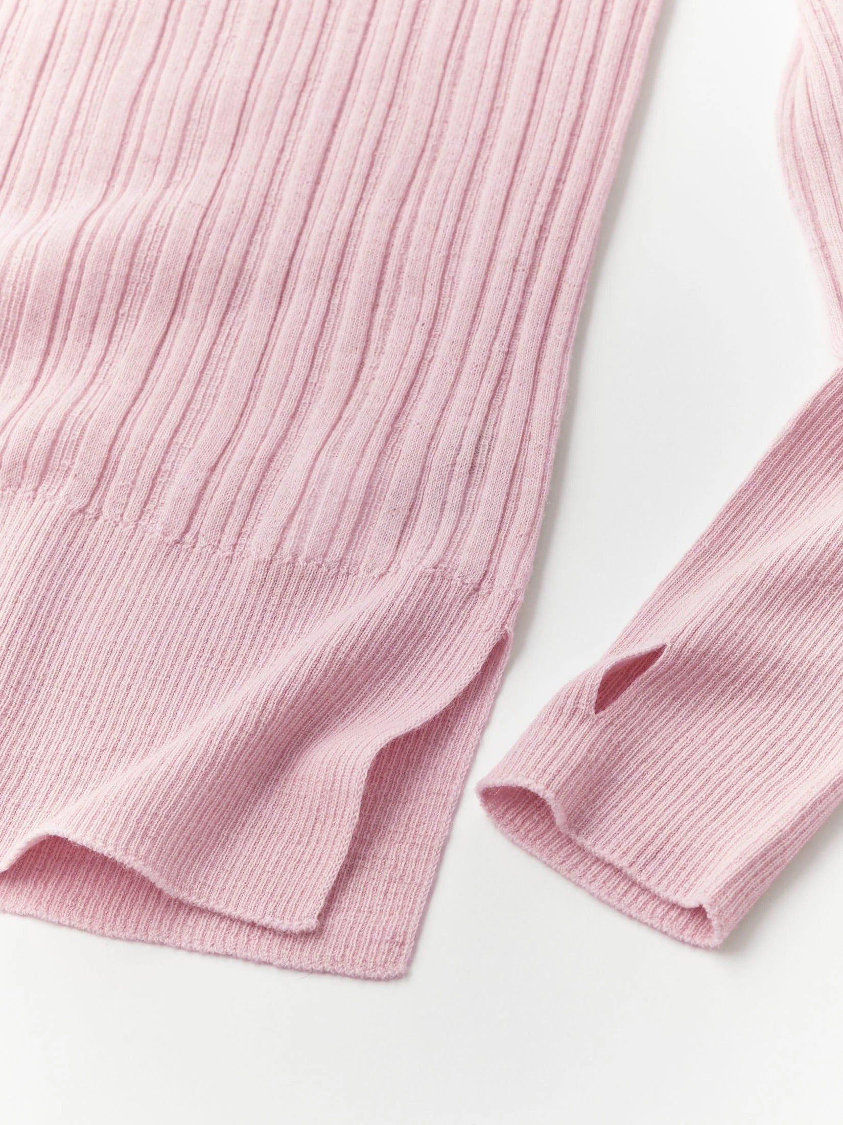 Unfil royal baby alpaca random ribbed-knit high-neck sweater ,Baby Pink