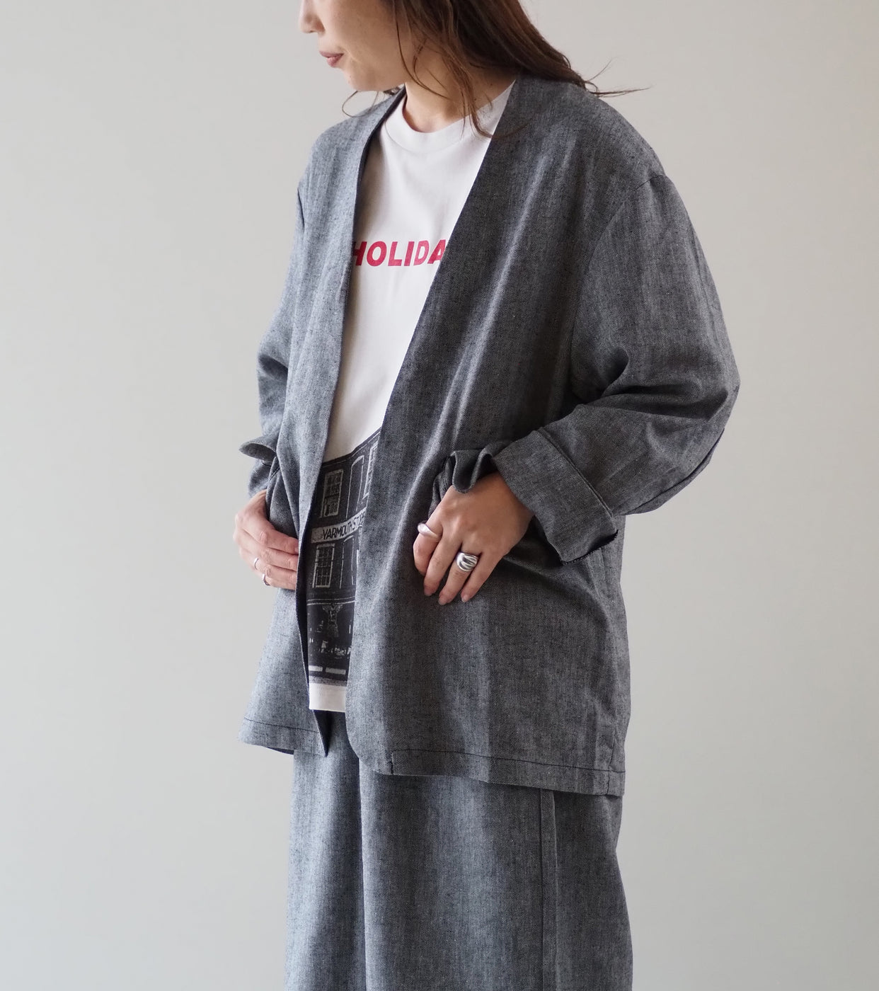 Yarmo Oversized No Collar Work Jacket, Black