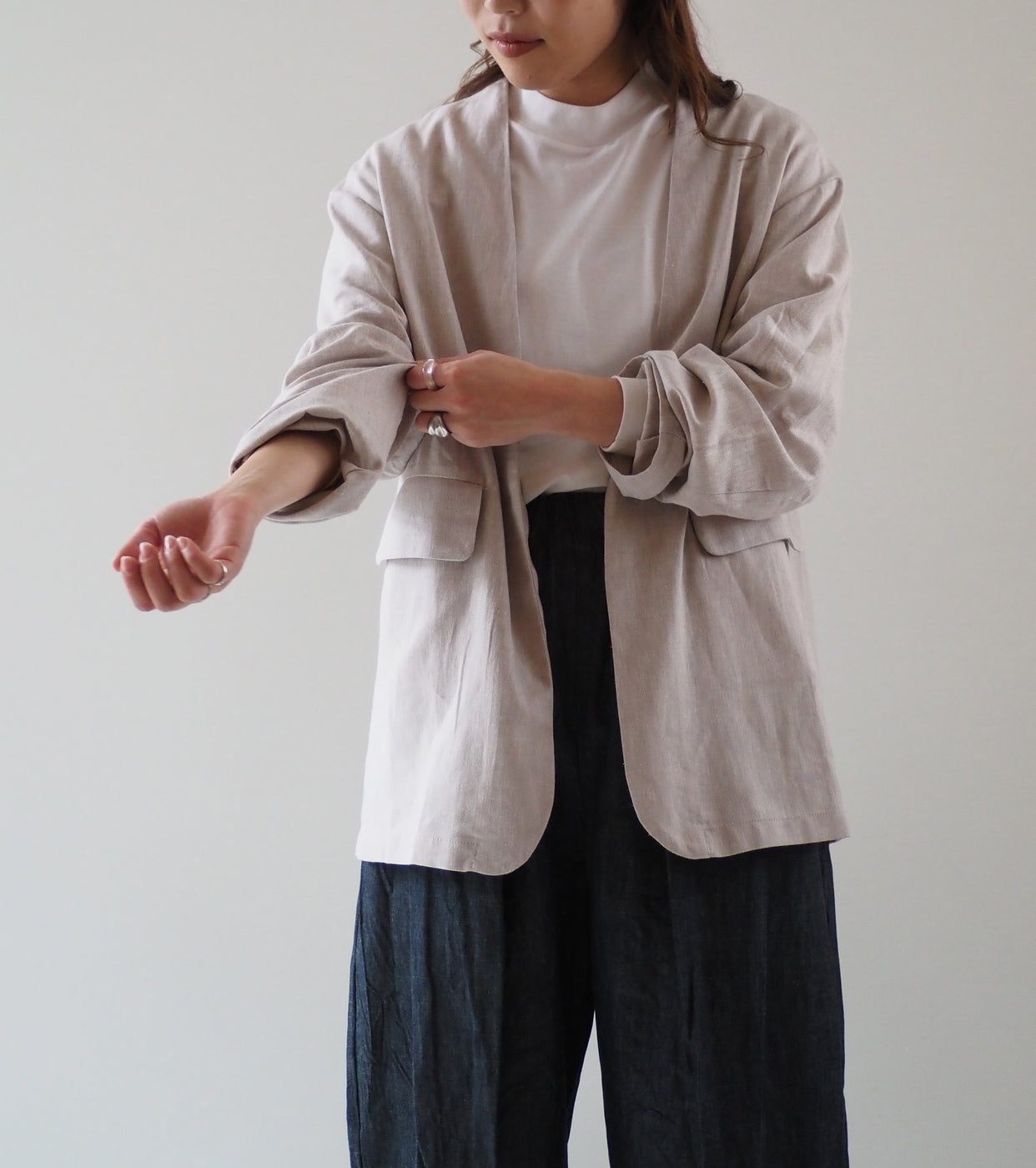 Yarmo Oversized No Collar Work Jacket, Beige