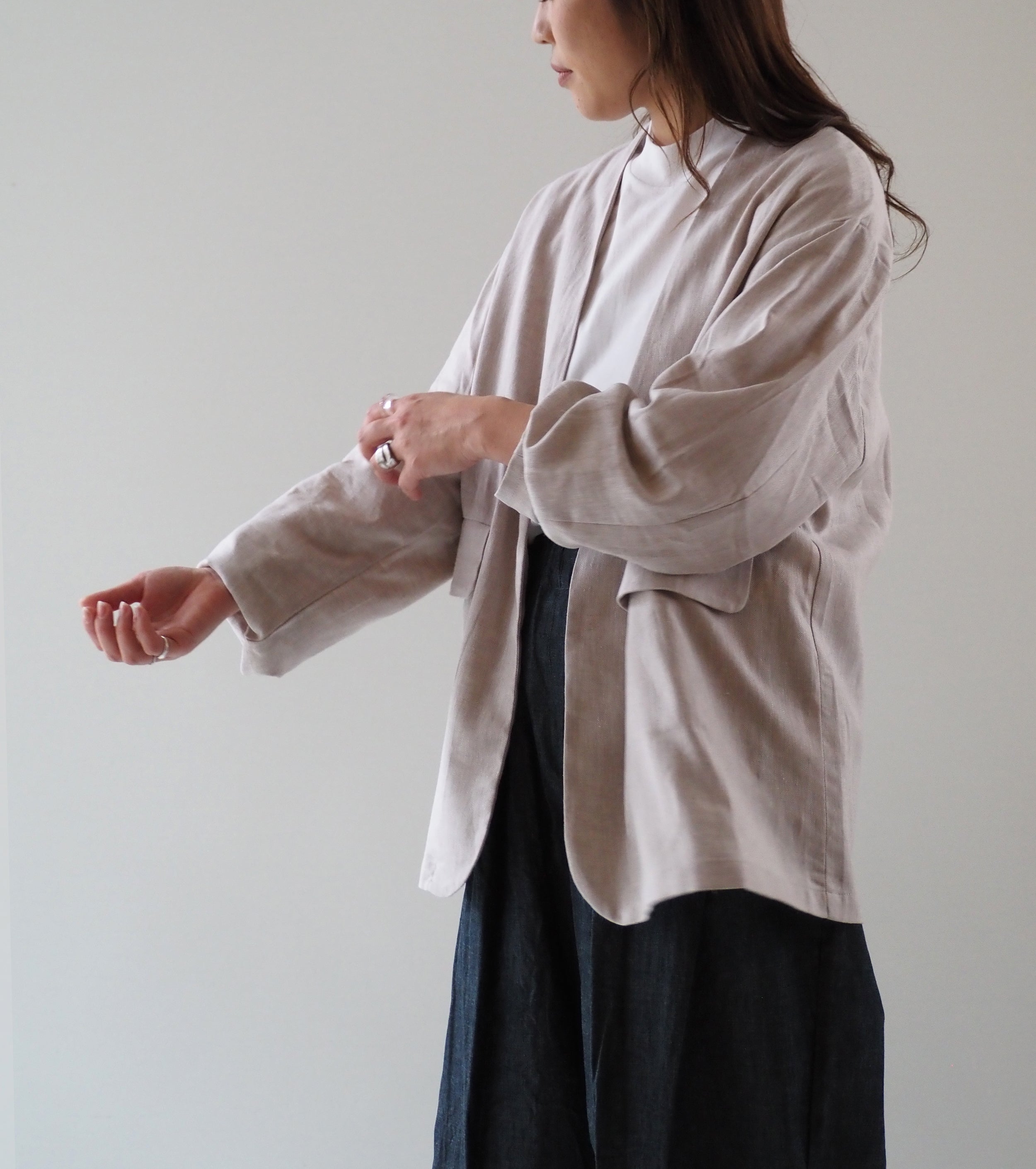 Yarmo Oversized No Collar Work Jacket, Beige