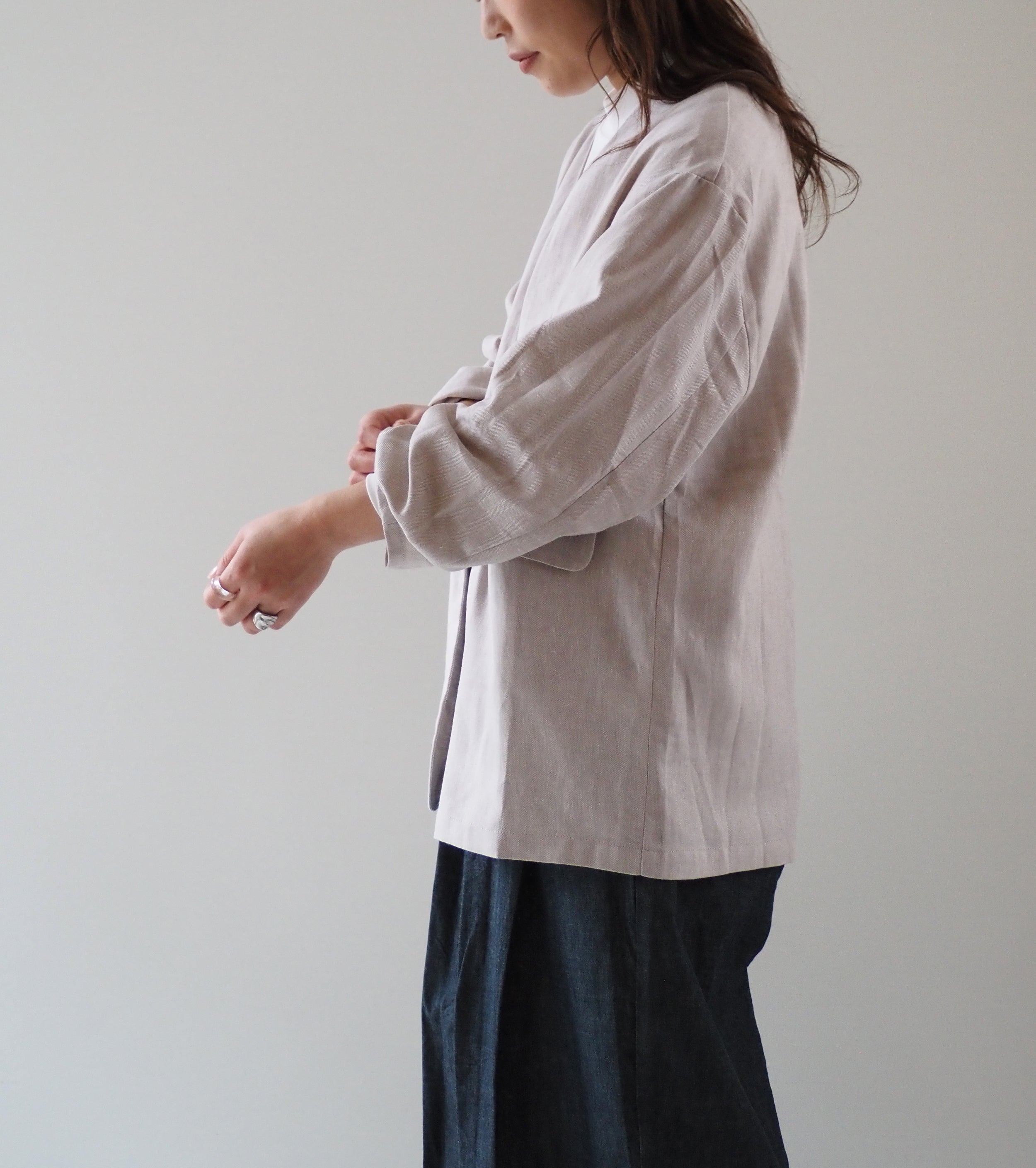 Yarmo Oversized No Collar Work Jacket, Beige