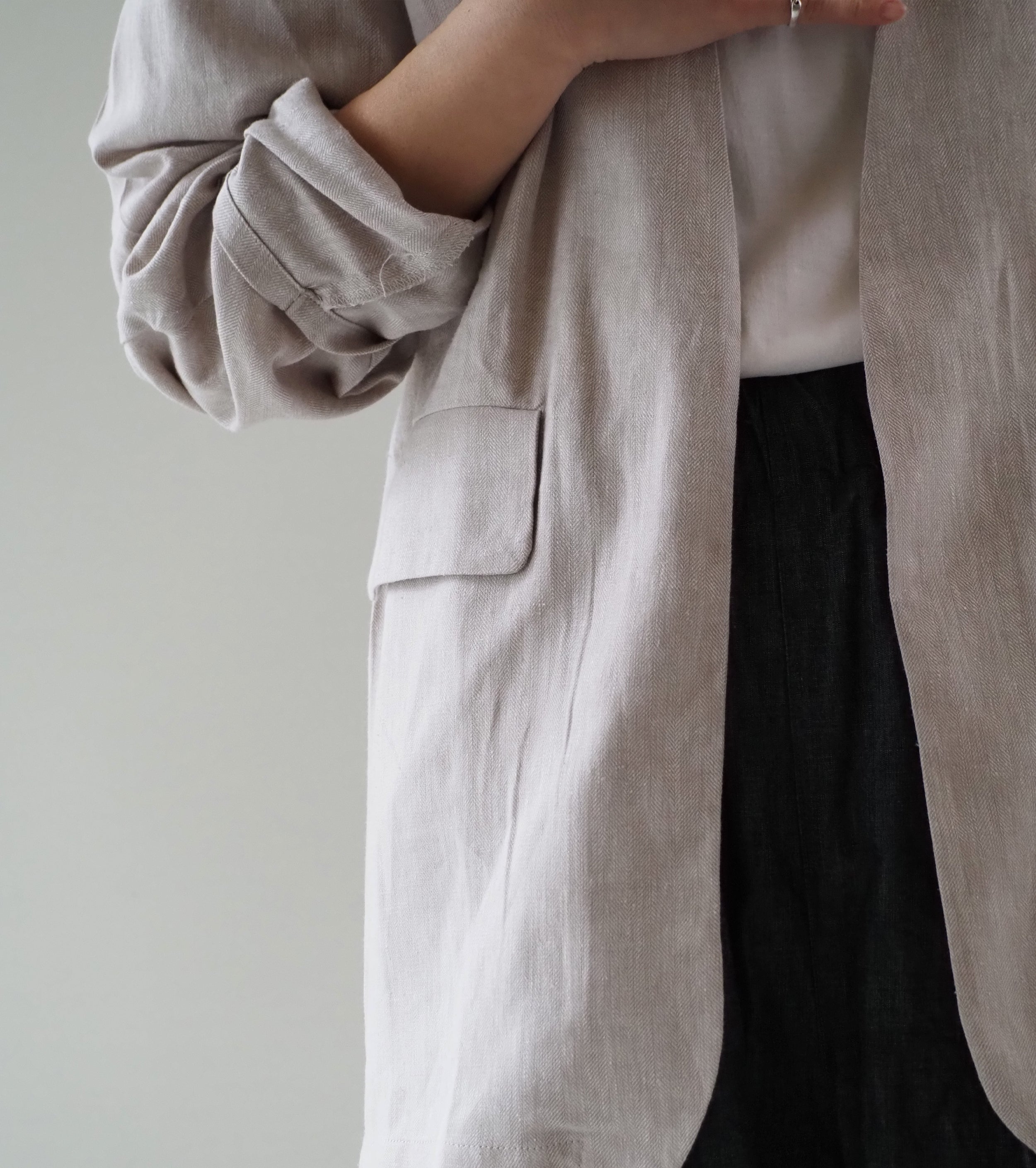 Yarmo Oversized No Collar Work Jacket, Beige