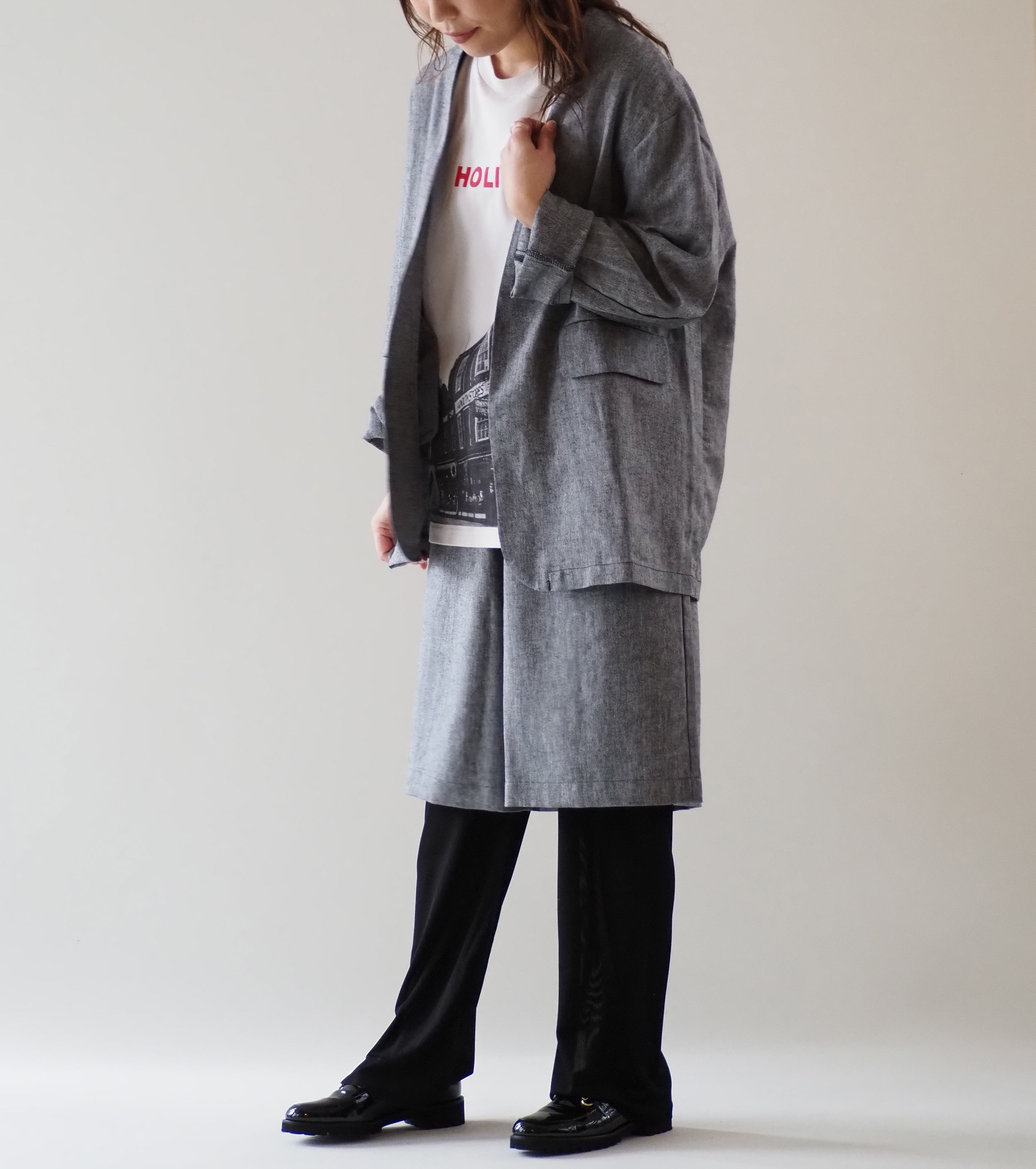 Yarmo Oversized No Collar Work Jacket, Black