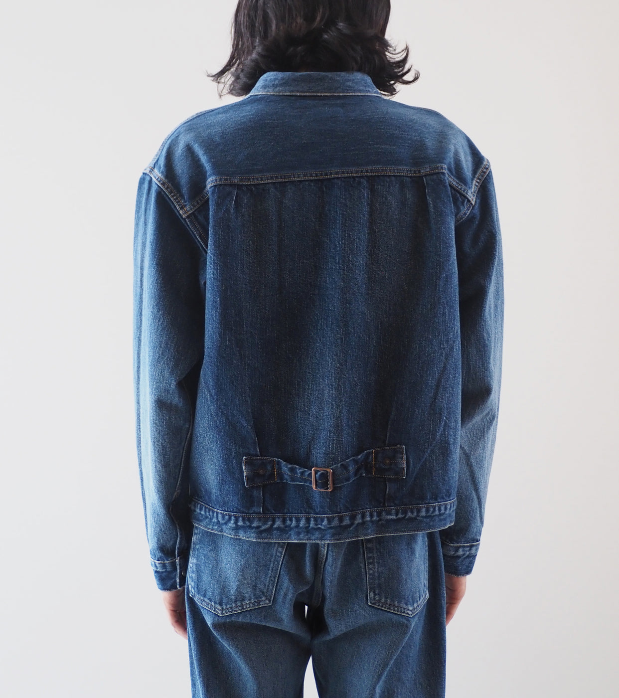 CIOTA New Single Pocket Denim Jacket , Medium Dark Blue(damage)