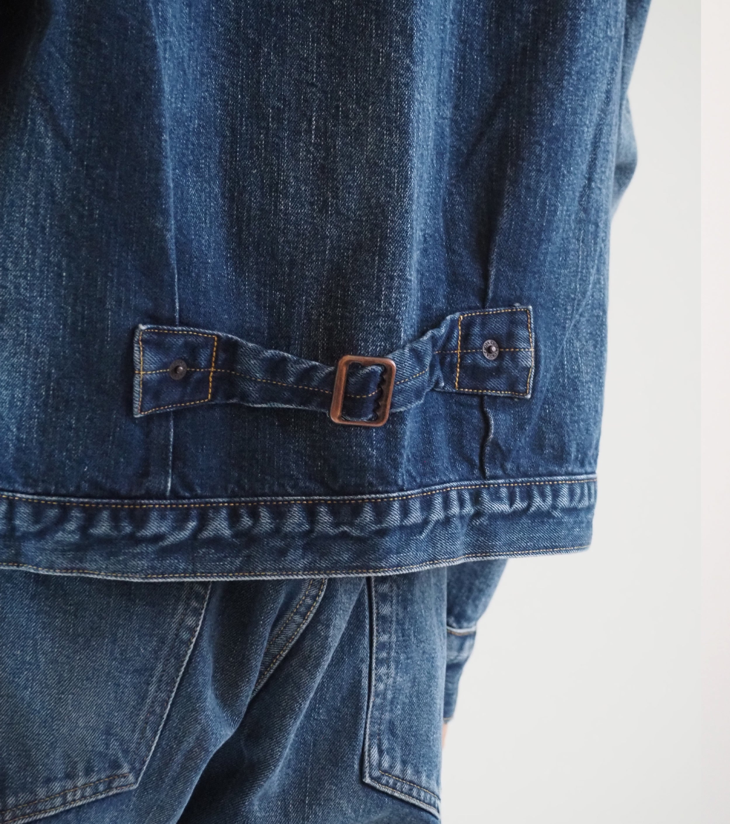 CIOTA New Single Pocket Denim Jacket , Medium Dark Blue(damage)