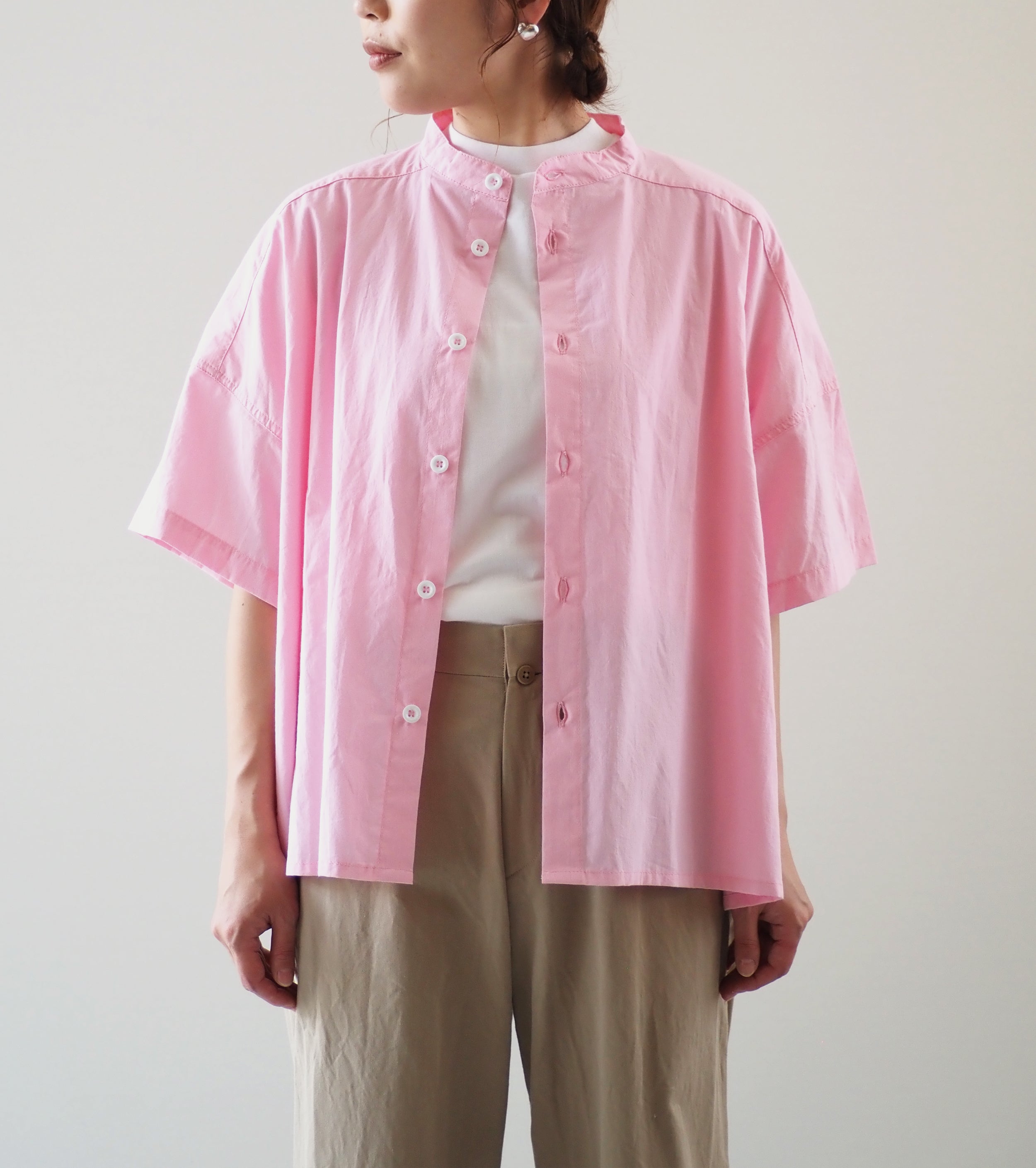 本格派ま！ Yarmo サイド オープン ボクシー シャツ , Pink – Navyblue シャツ/ブラウス(長袖/七分)