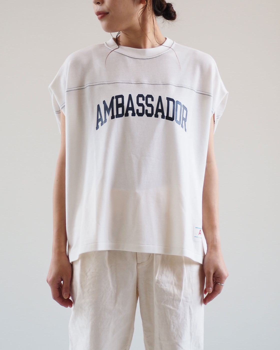 Sleeveless Short Football Tee, Off White