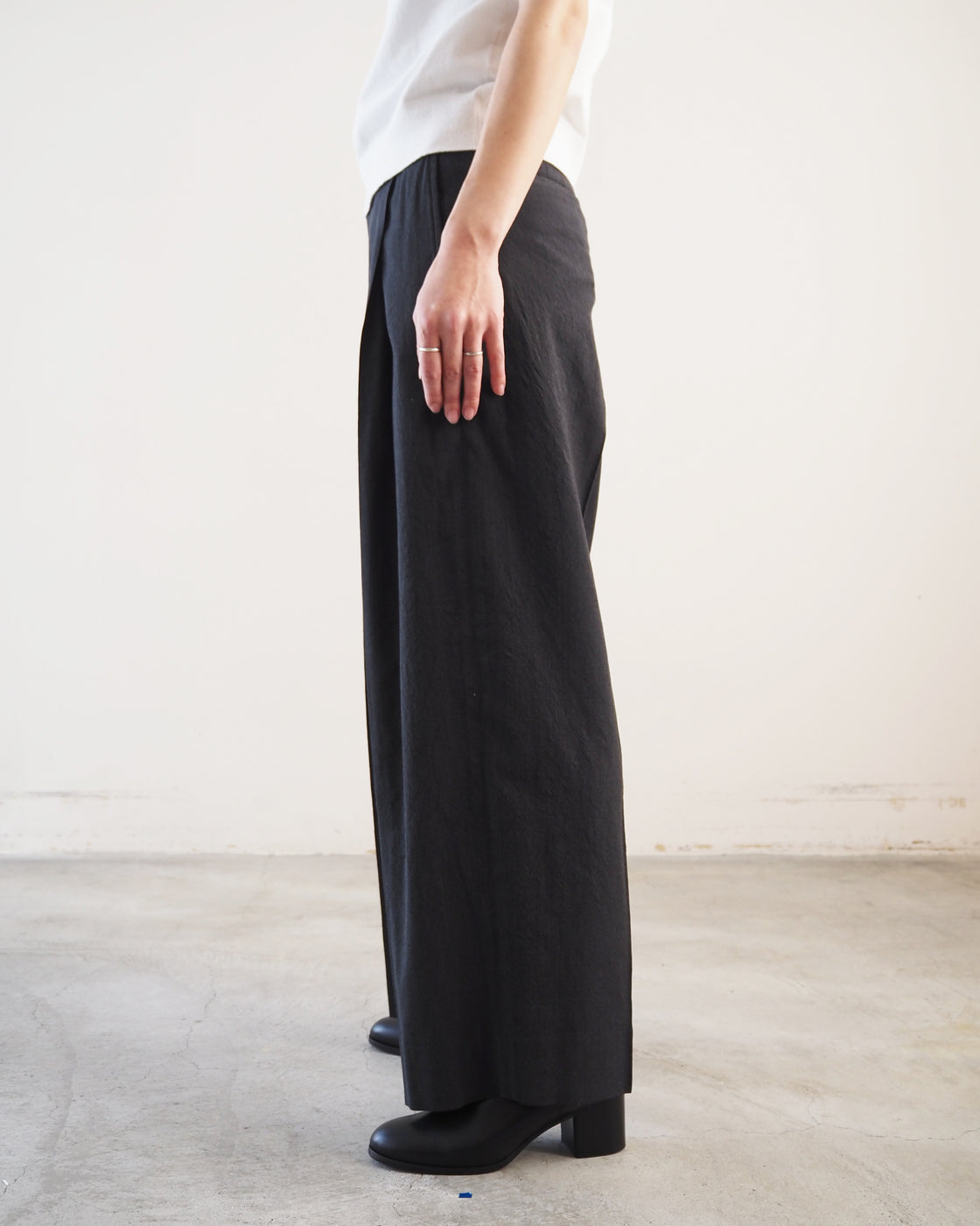 Wool, rayon and silk super wide slacks, Heather Charcoal