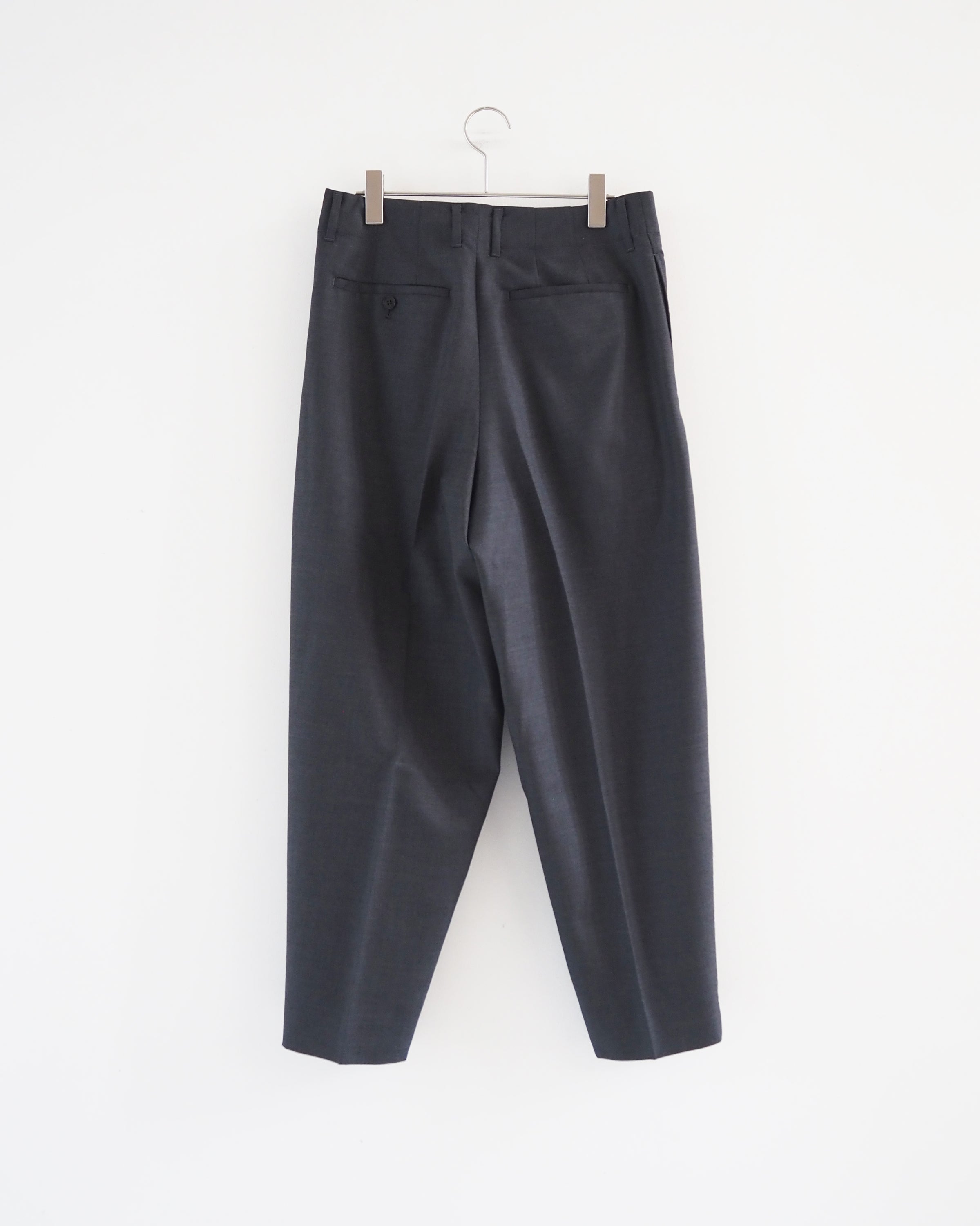 Summer Wool Gabardine Two-Tuck Wide Tapered Pants, Charcoal Top