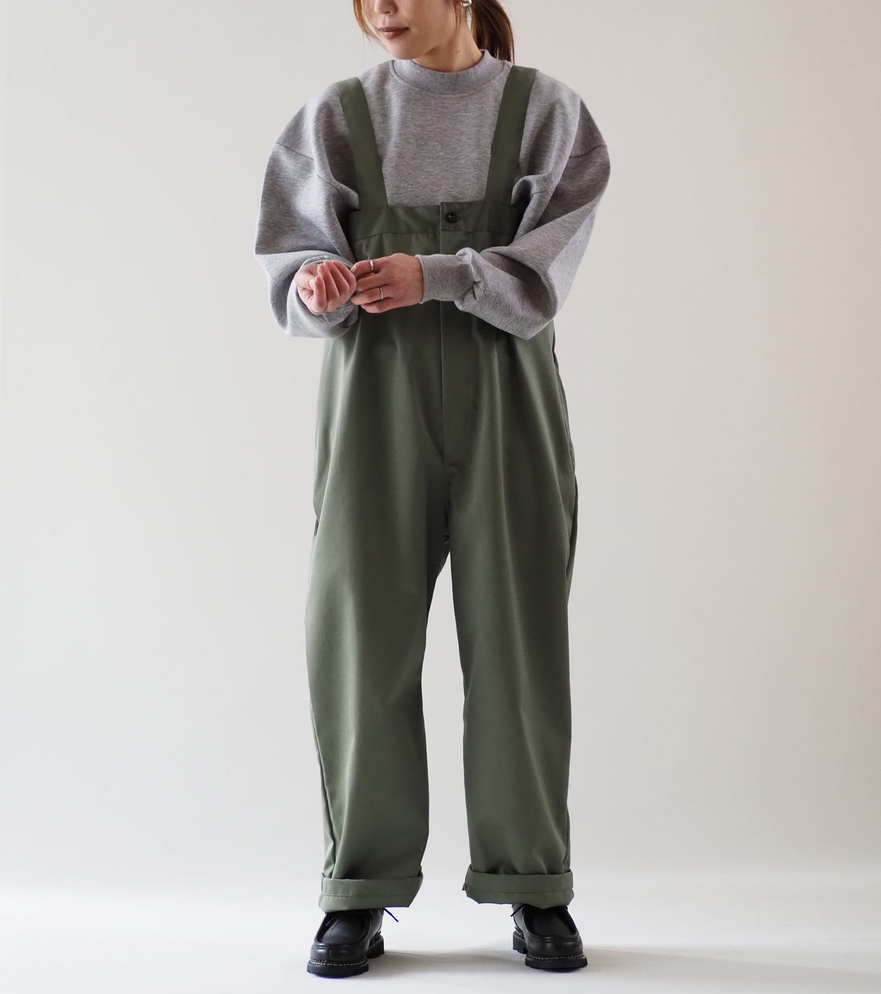Yarmo High Rise Brace Trousers, Military Green