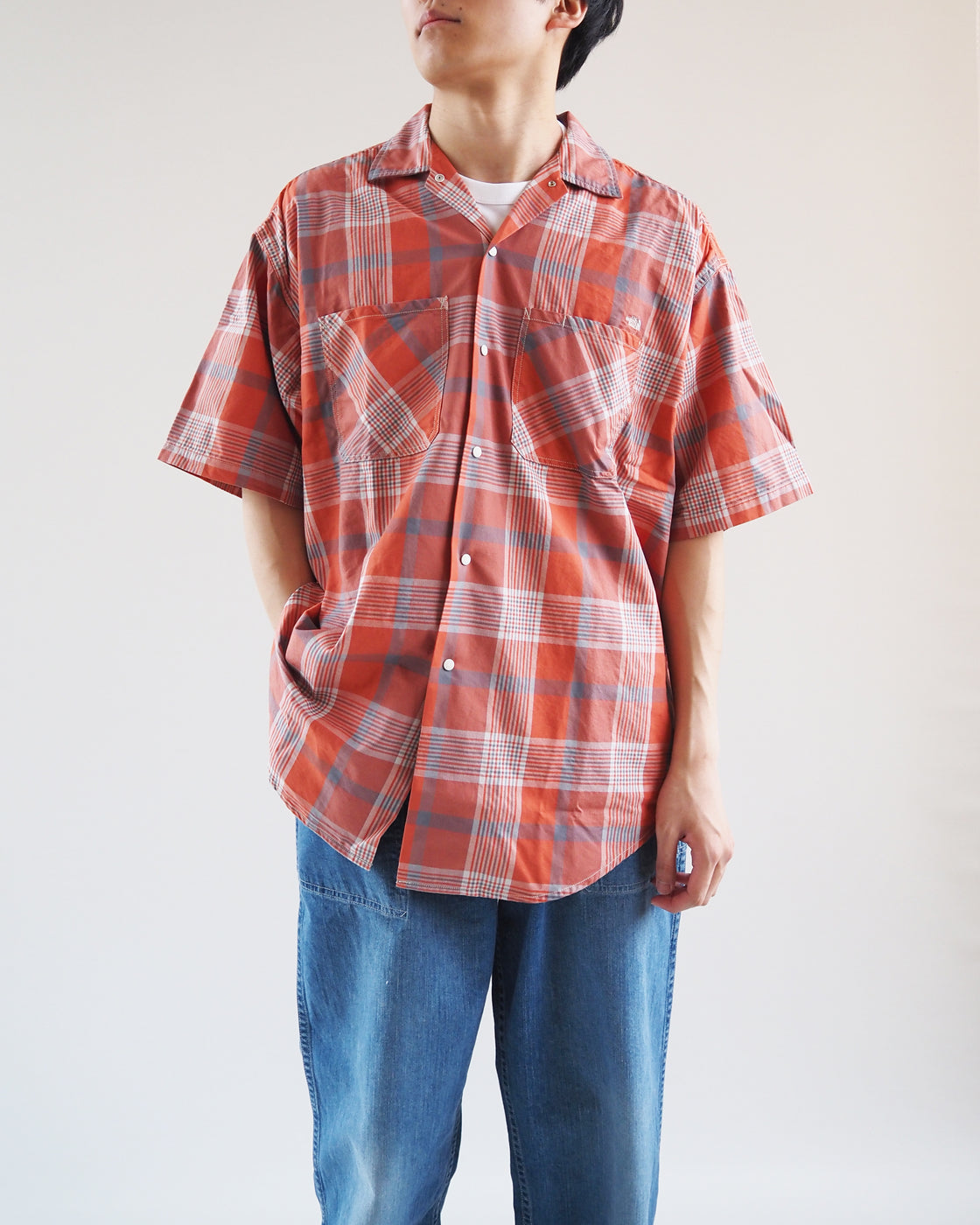 Open collar half sleeve shirt, Orange