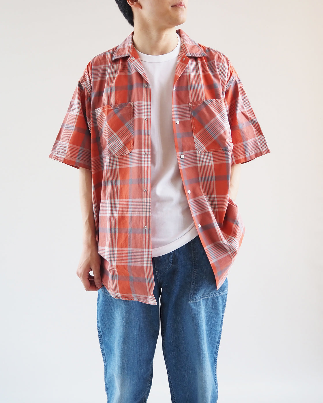 Open collar half sleeve shirt, Orange