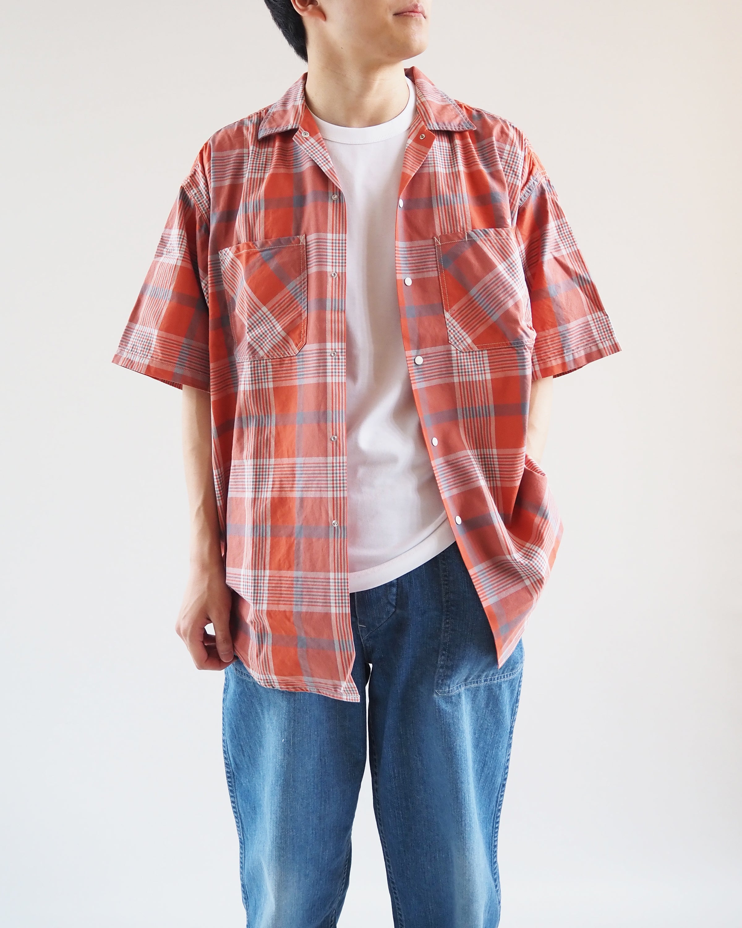 Open collar half sleeve shirt, Orange