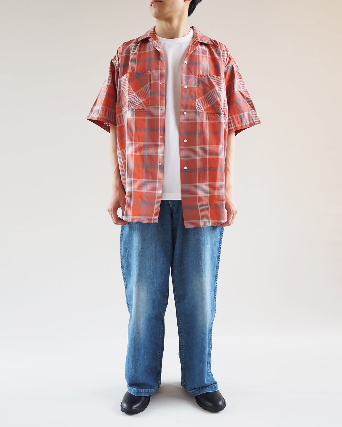 Open collar half sleeve shirt, Orange
