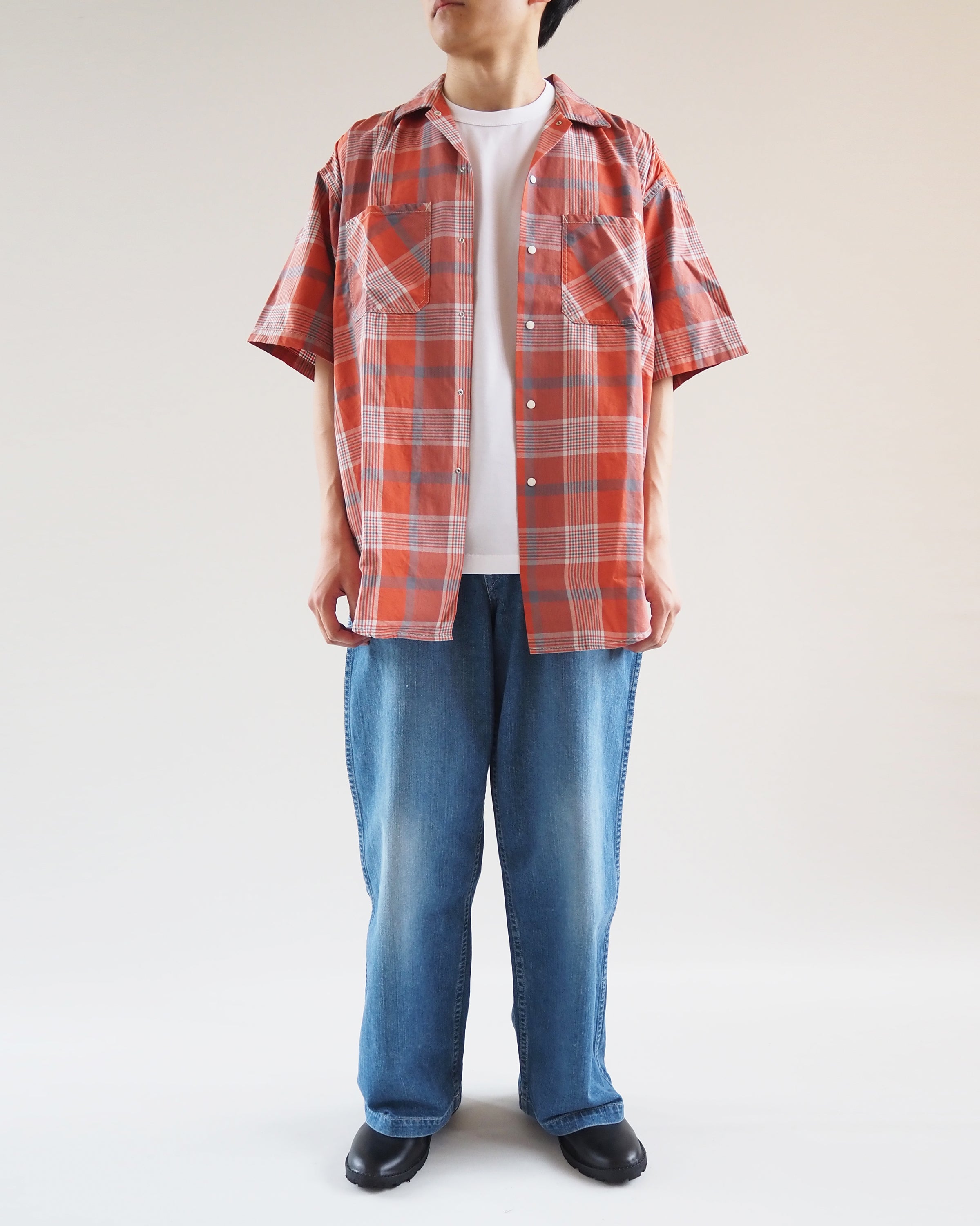 Open collar half sleeve shirt, Orange