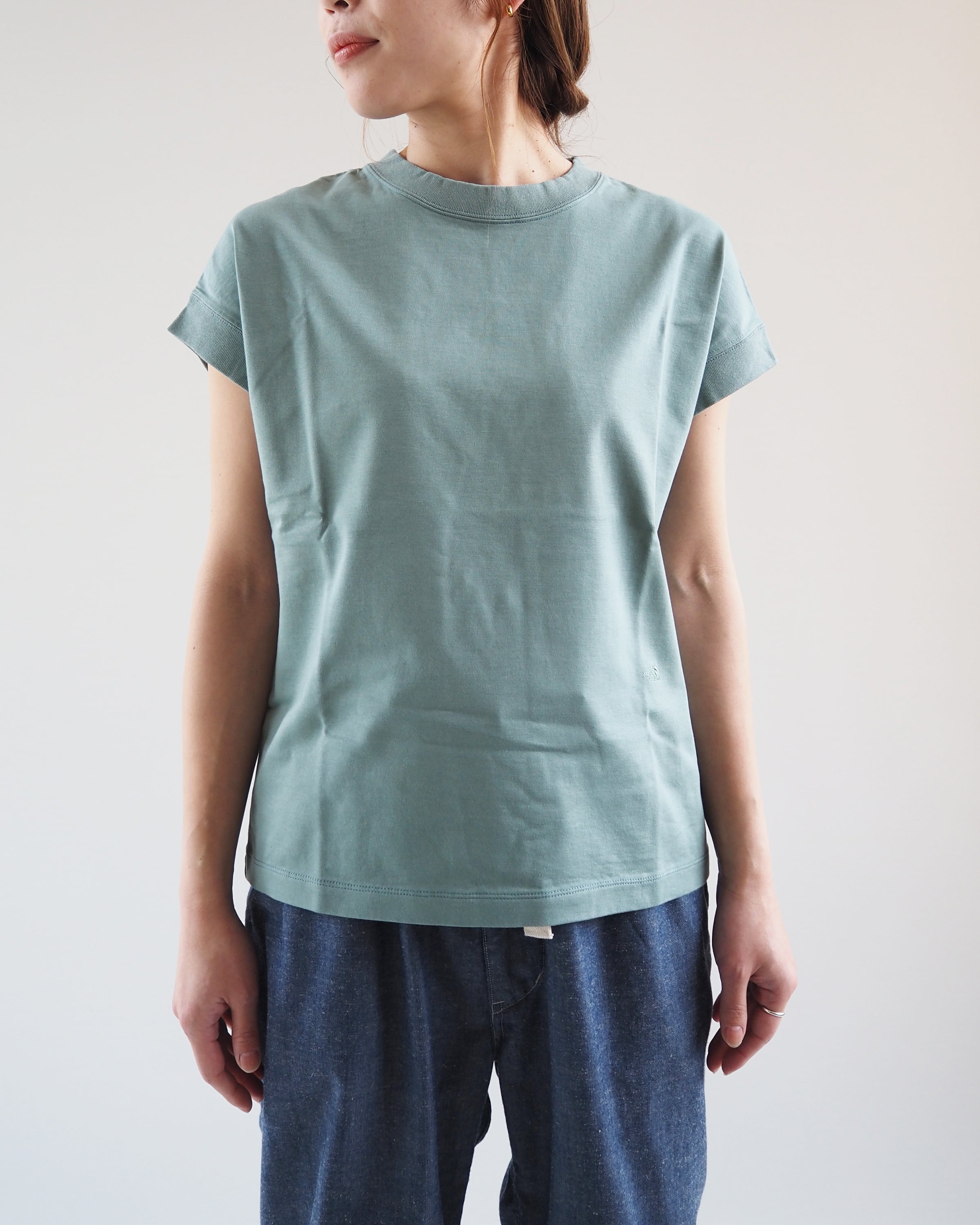 Cropped Sleeve Tee, Slate Green
