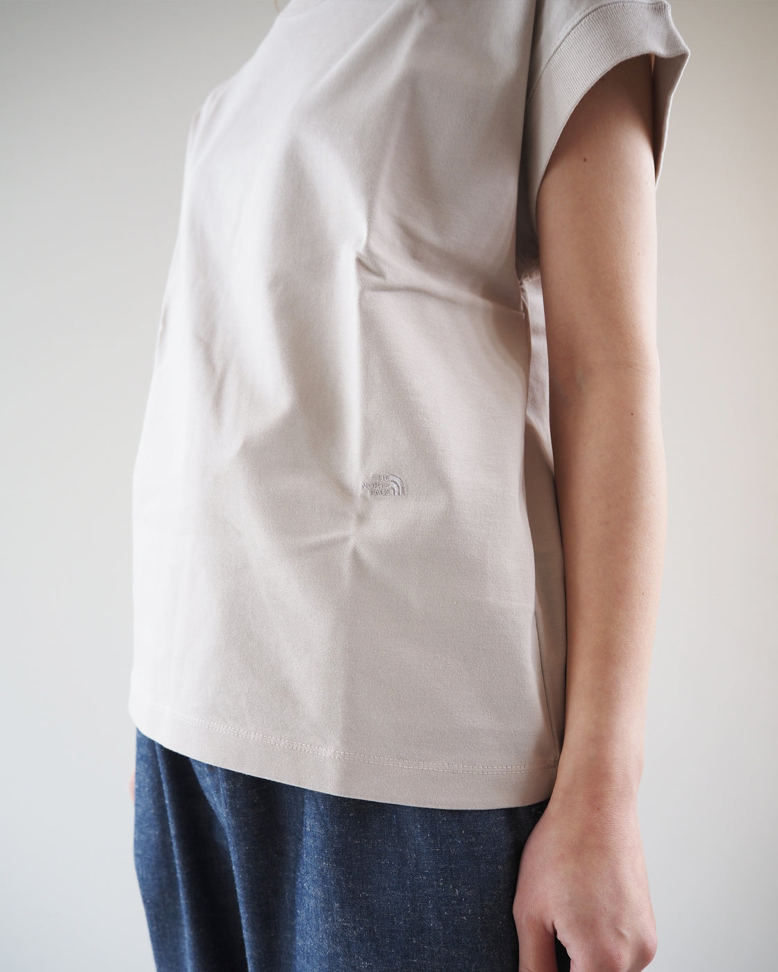 Cropped Sleeve Tee, Light Beige