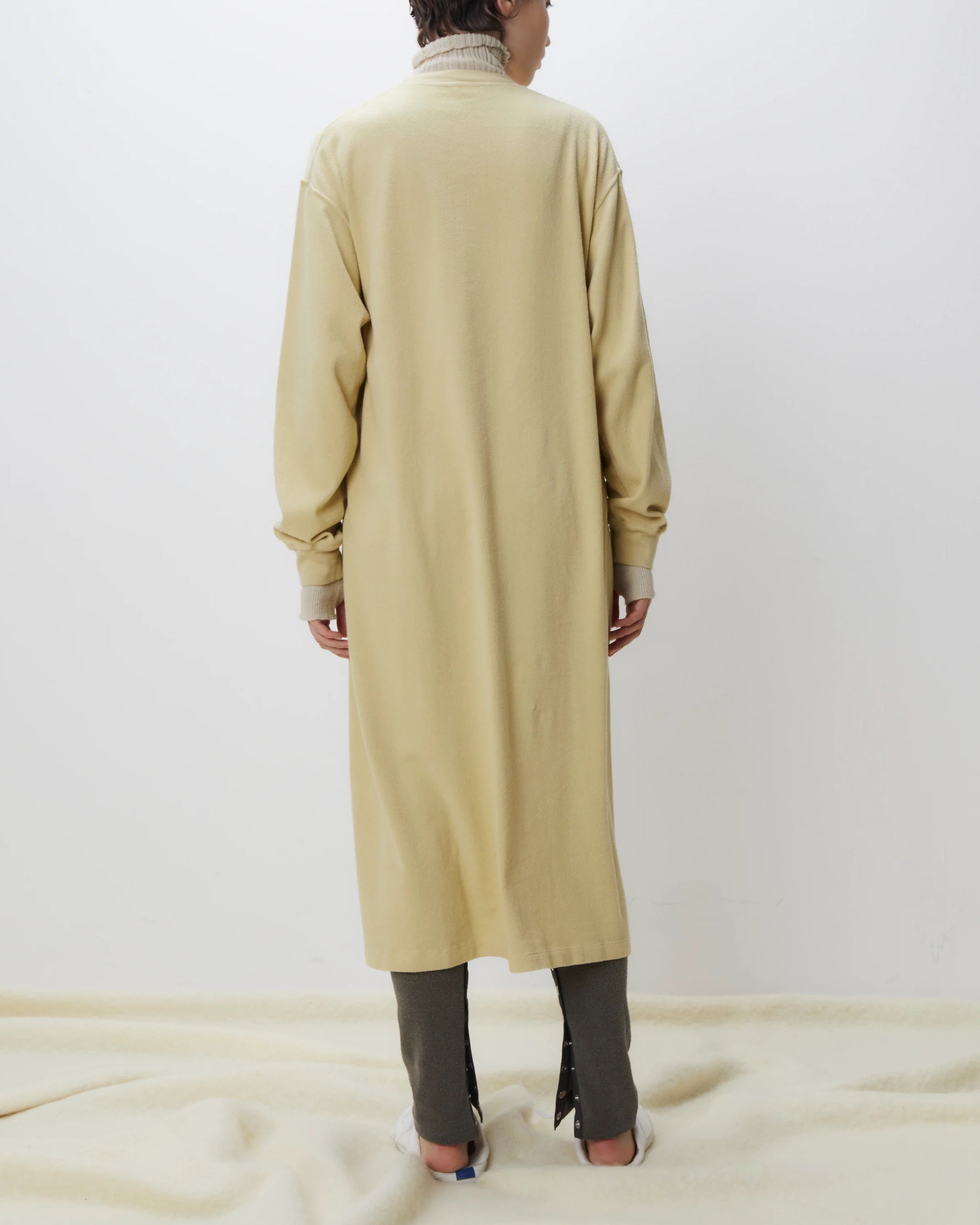 egyptian cotton brushed pile-jersey half zip dress,Butter