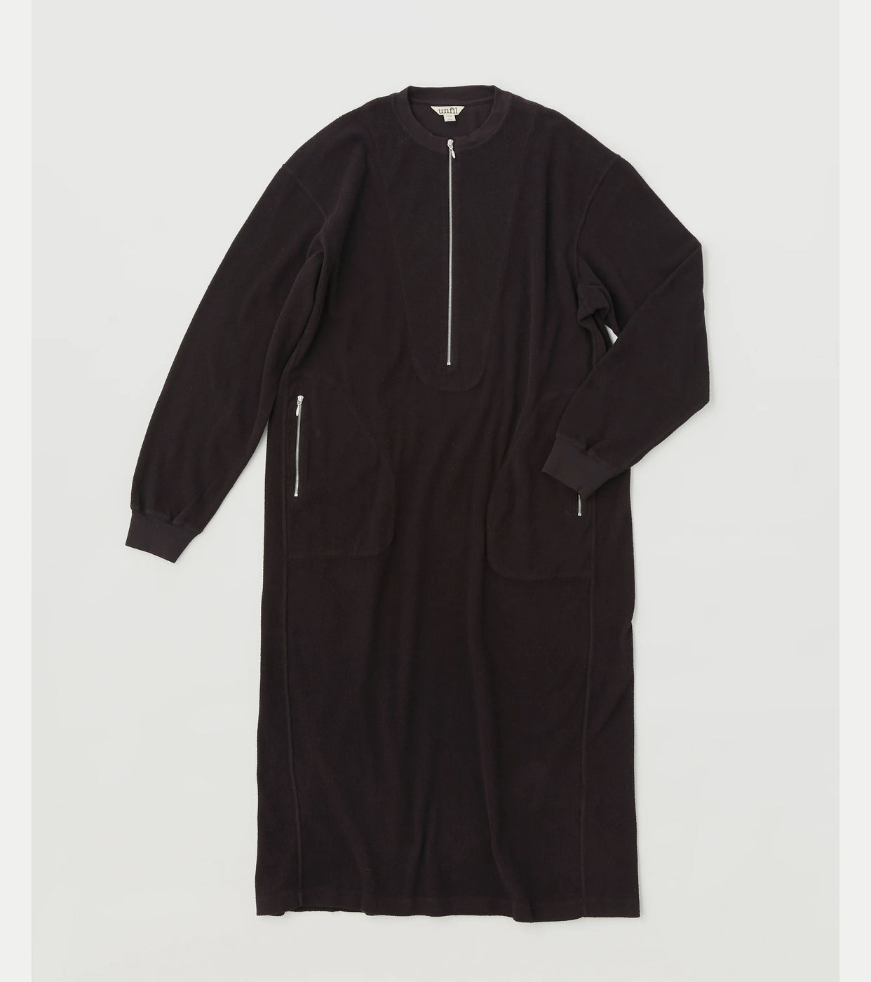 egyptian cotton brushed pile-jersey half zip dress,Black Berry