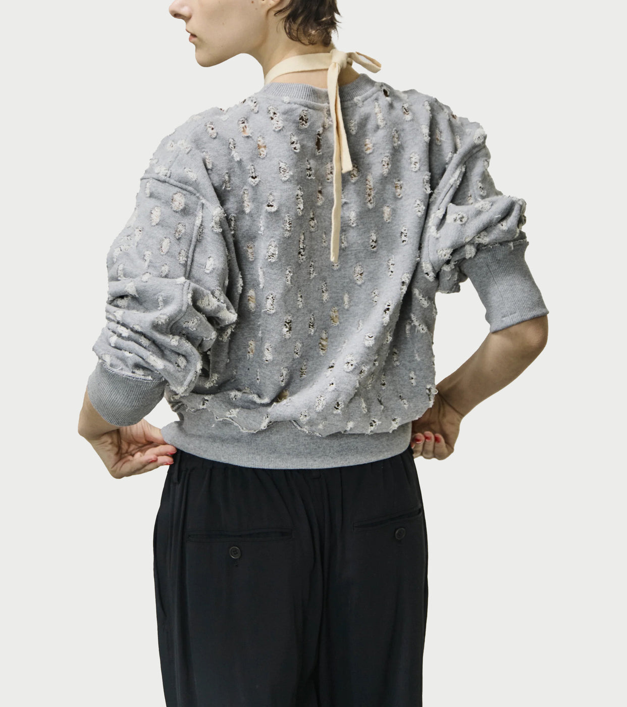 Unfil ripped-mesh cotton terry sweatshirt ,Heather Grey