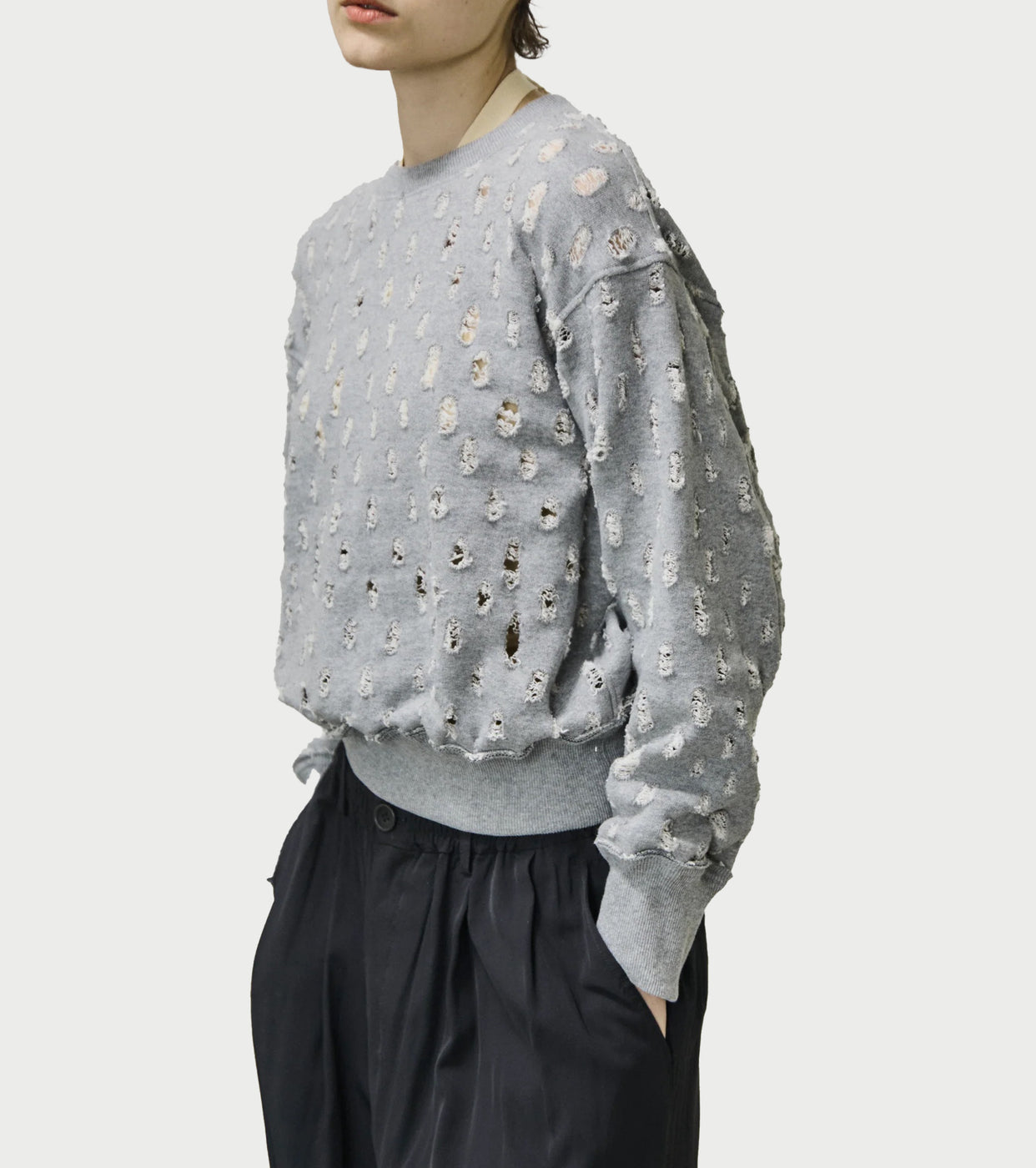 Unfil ripped-mesh cotton terry sweatshirt ,Heather Grey