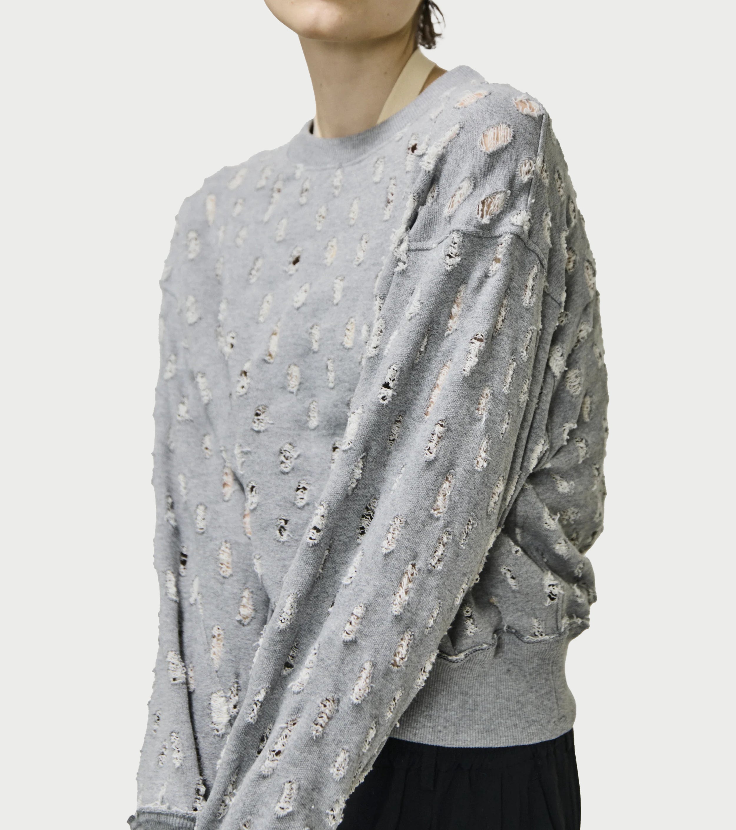 Unfil  ripped-mesh cotton terry sweatshirt ,Heather Grey
