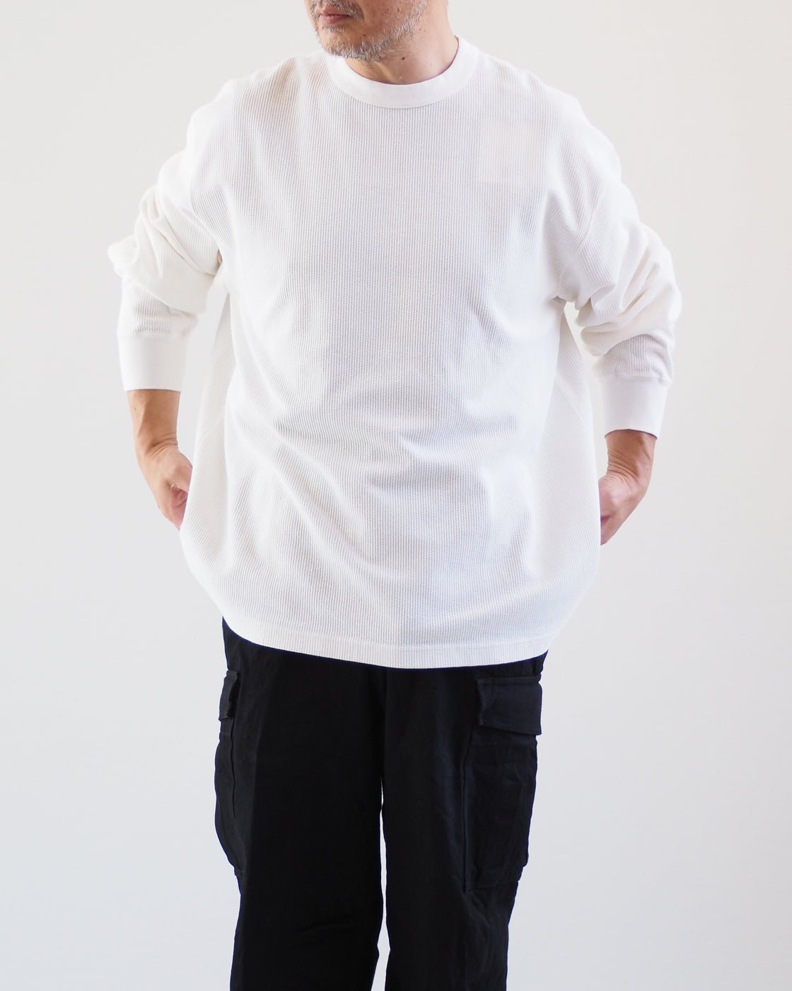 Rough&Smooth Thermal Crew-neck L/S Tee,White