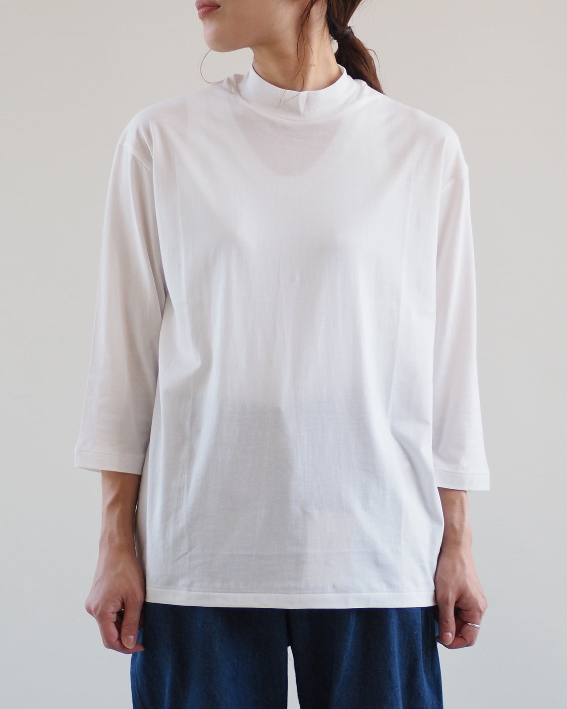 Mock Neck 3/4 Sleeve Tee,White