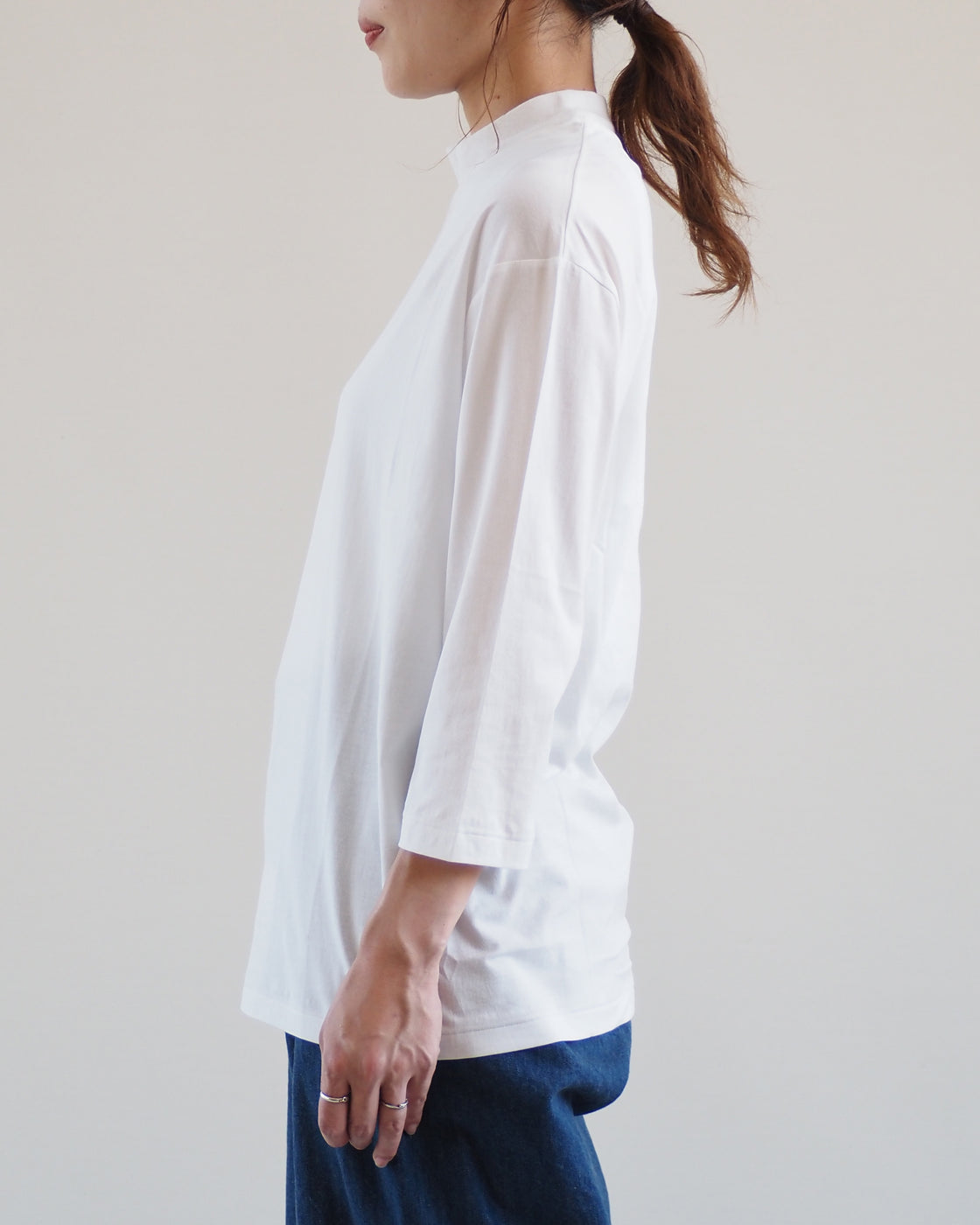 Mock Neck 3/4 Sleeve Tee,White