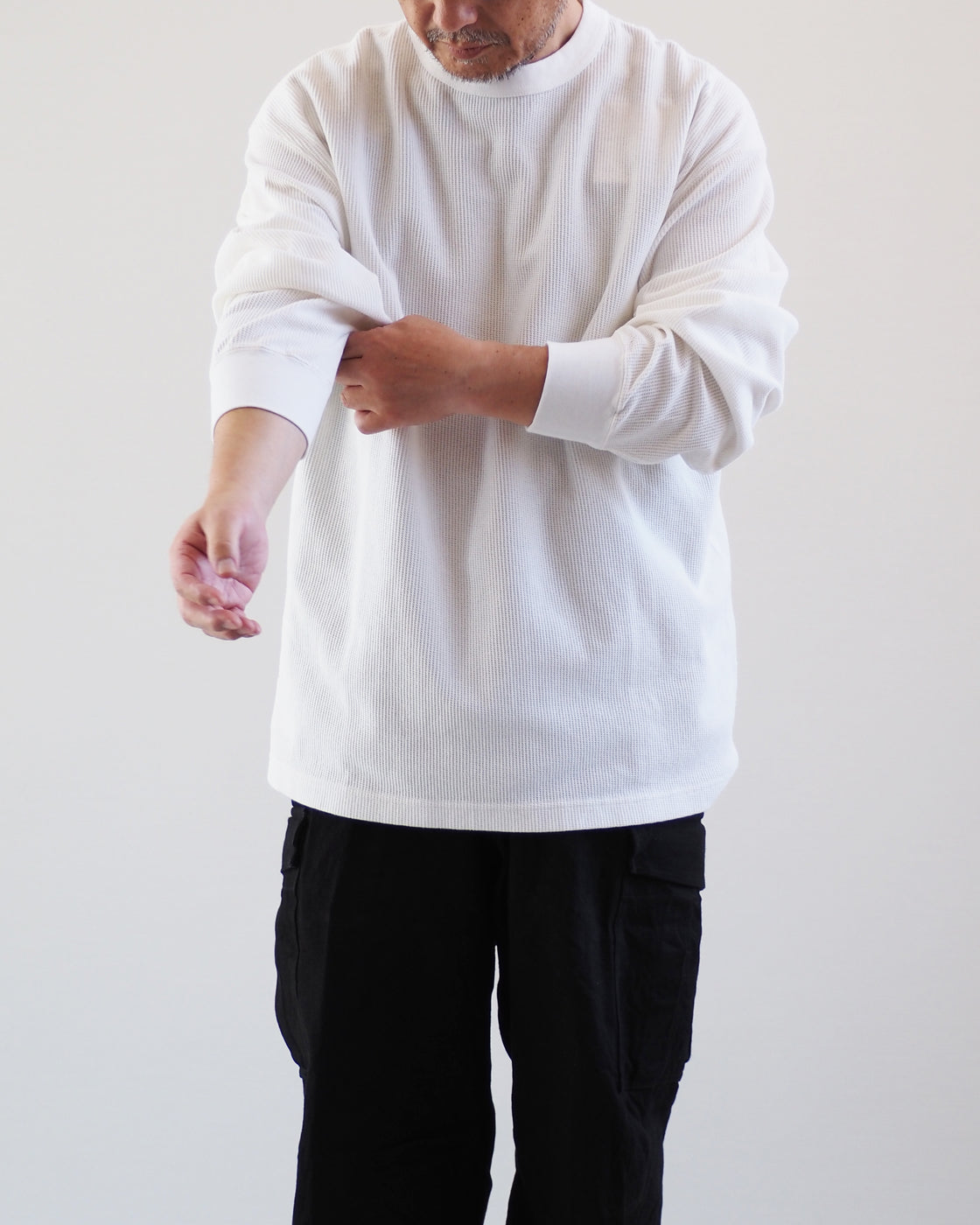 Rough&Smooth Thermal Crew-neck L/S Tee,White