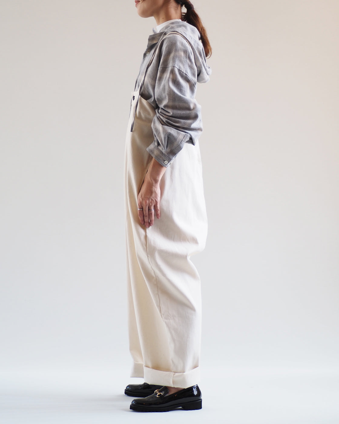 High Rise Brace Trousers,Natural