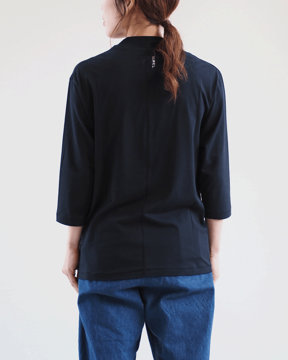 Mock Neck 3/4 Sleeve Tee,Black
