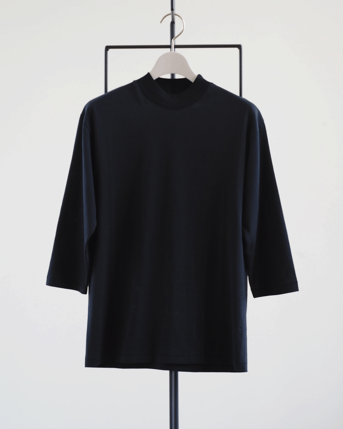 Mock Neck 3/4 Sleeve Tee,Black