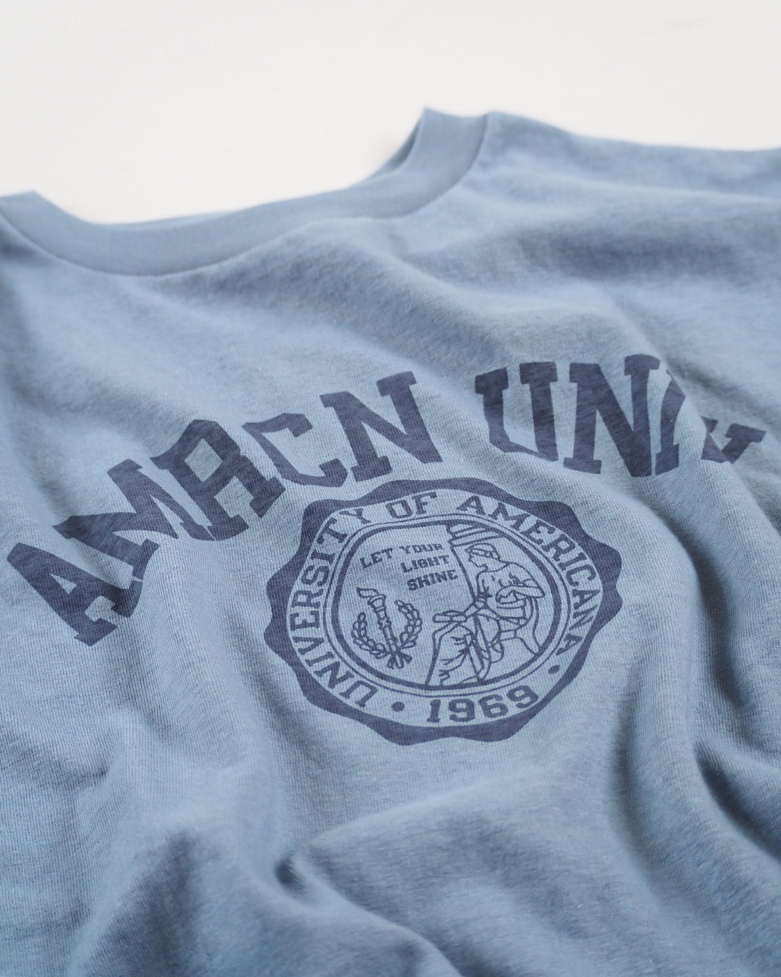 Souvenir Print Seamless Tee Shirt, Blue Gray