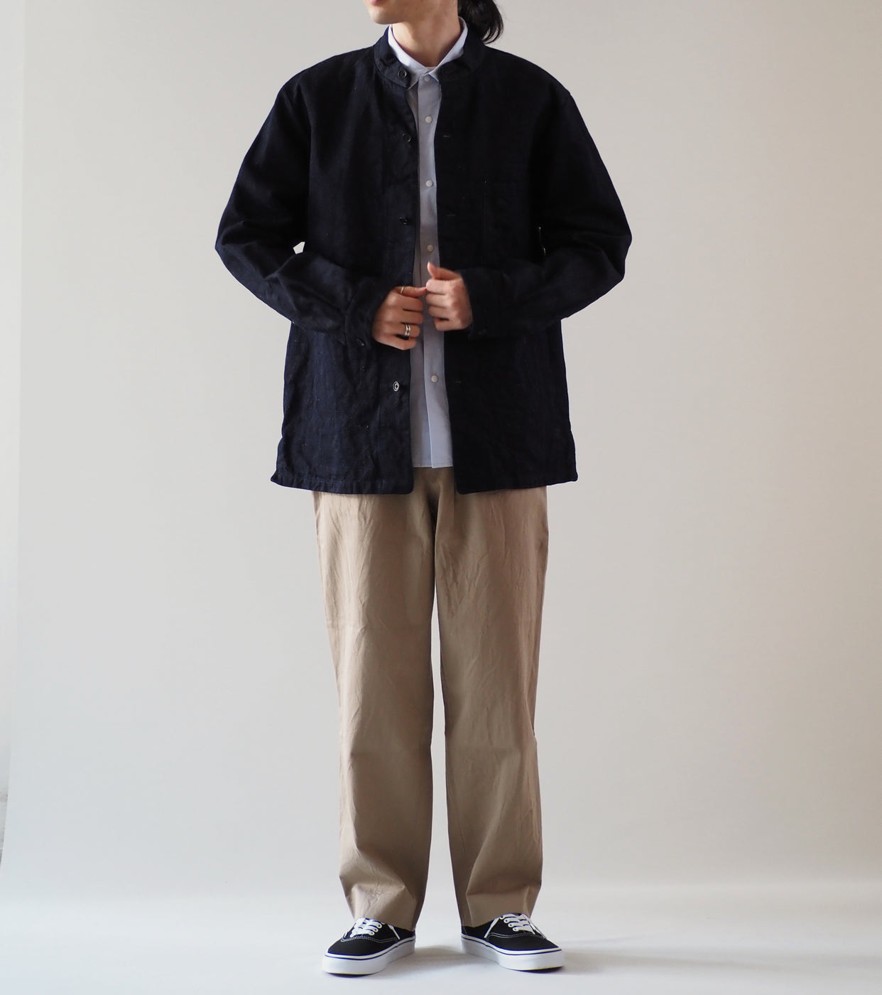 YAECA CANVAS DESIGN Stand Collar Denim Jacket, Broken