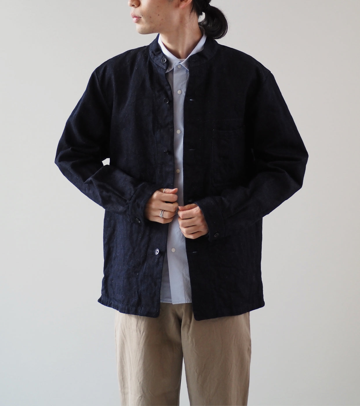 YAECA CANVAS DESIGN Stand Collar Denim Jacket, Broken