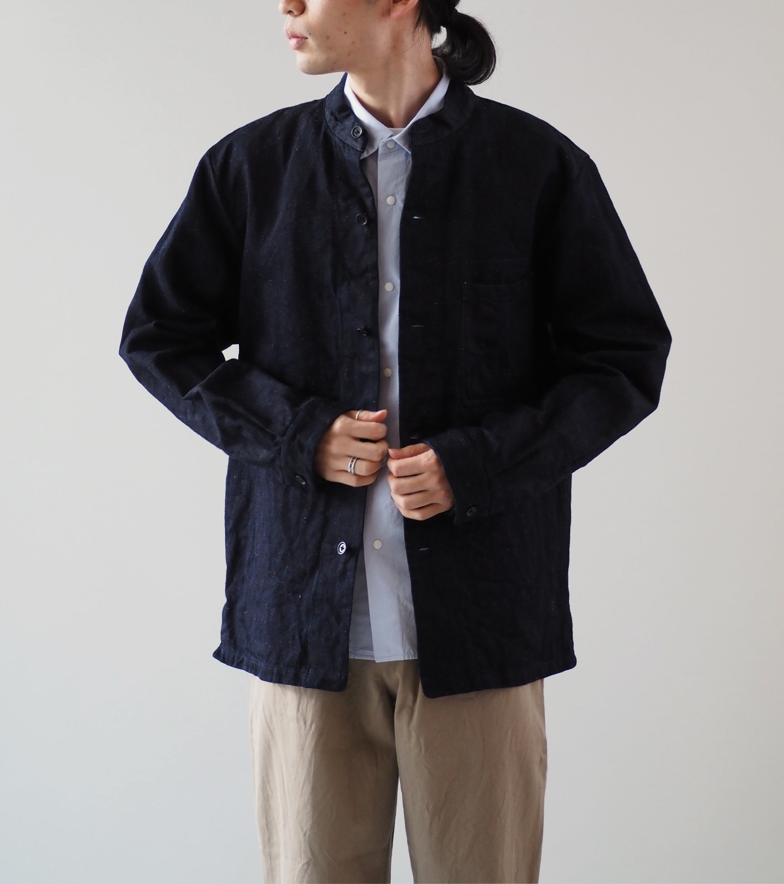 YAECA CANVAS DESIGN Stand Collar Denim Jacket, Broken