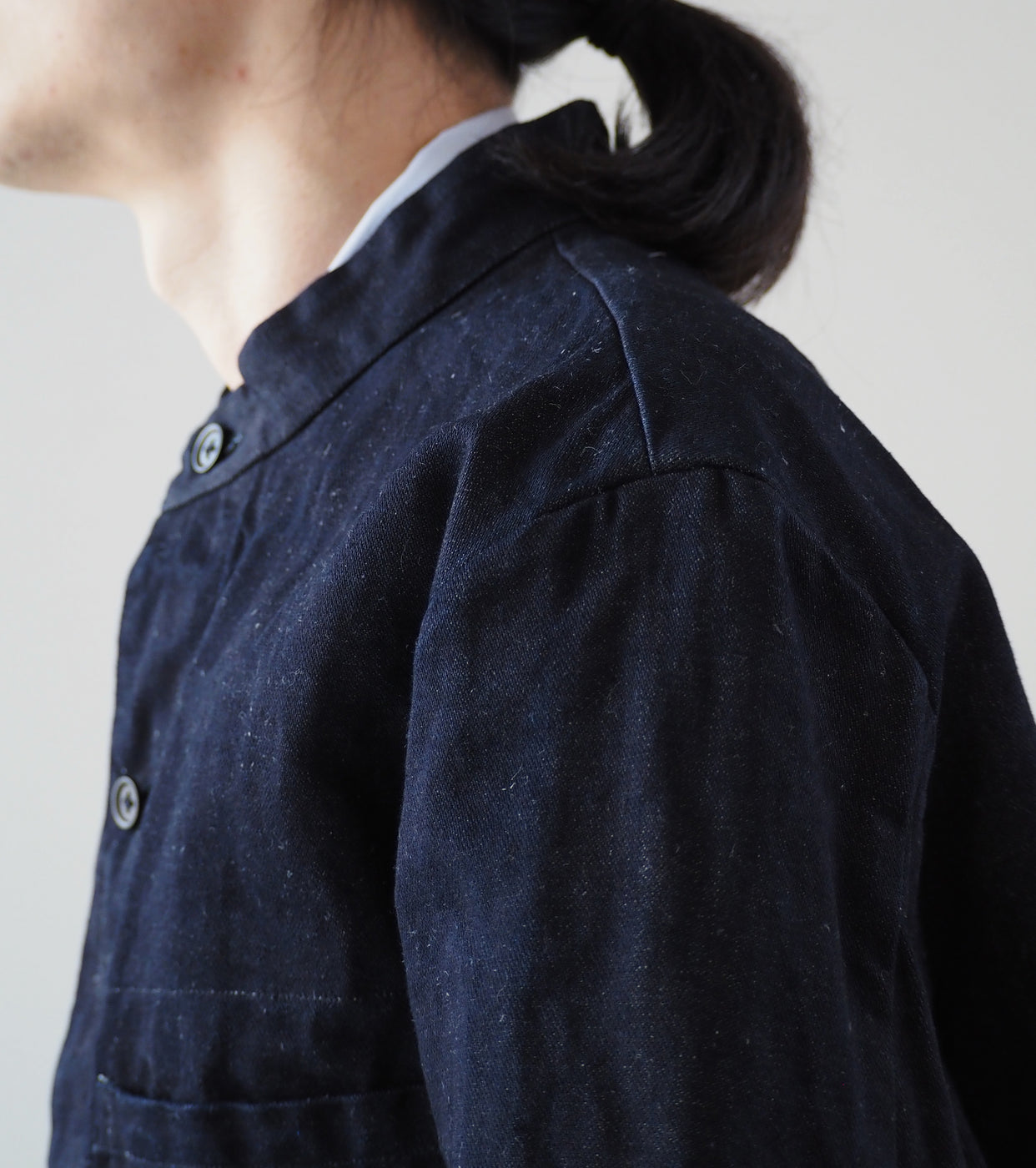 YAECA CANVAS DESIGN Stand Collar Denim Jacket, Broken