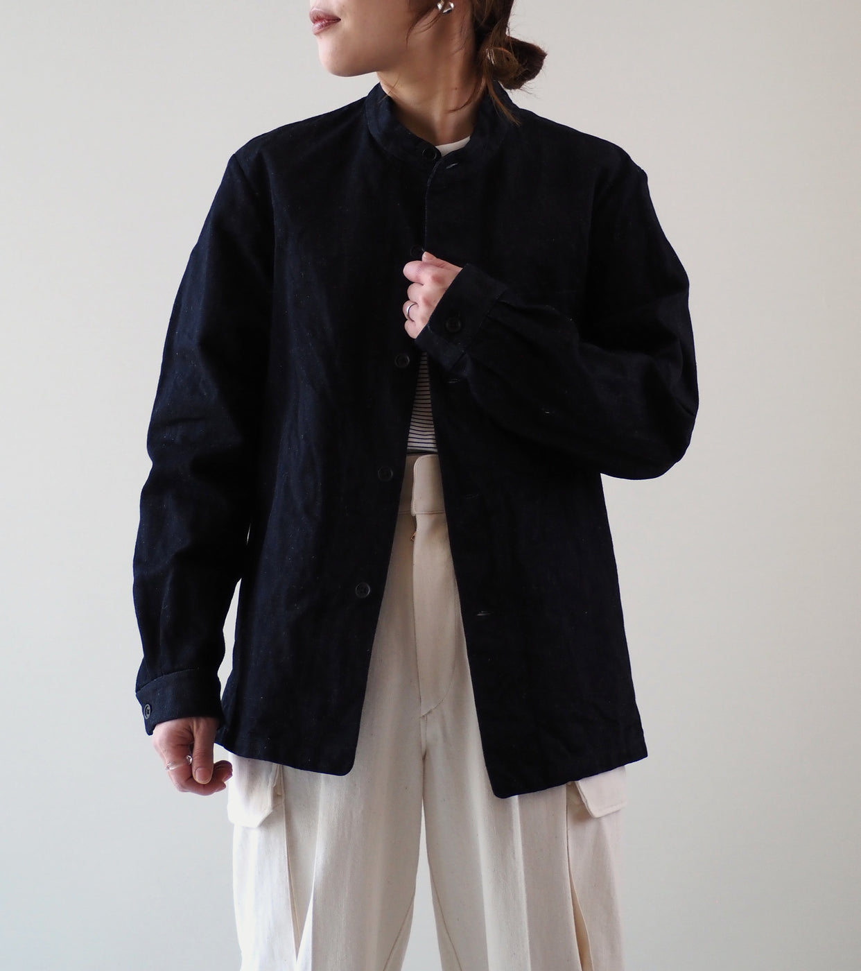 YAECA CANVAS DESIGN Stand Collar Denim Jacket, Broken
