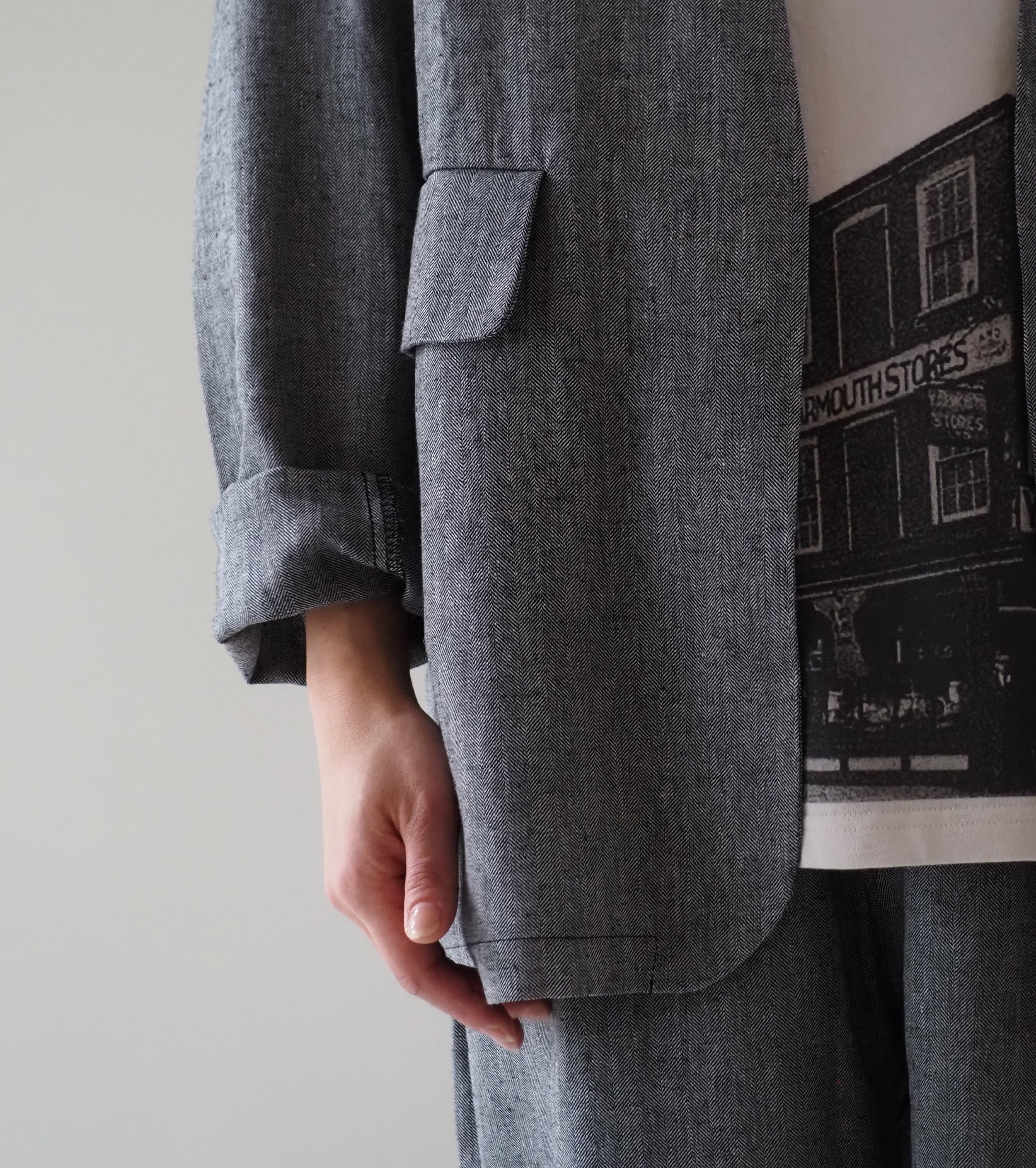 Yarmo Oversized No Collar Work Jacket, Black
