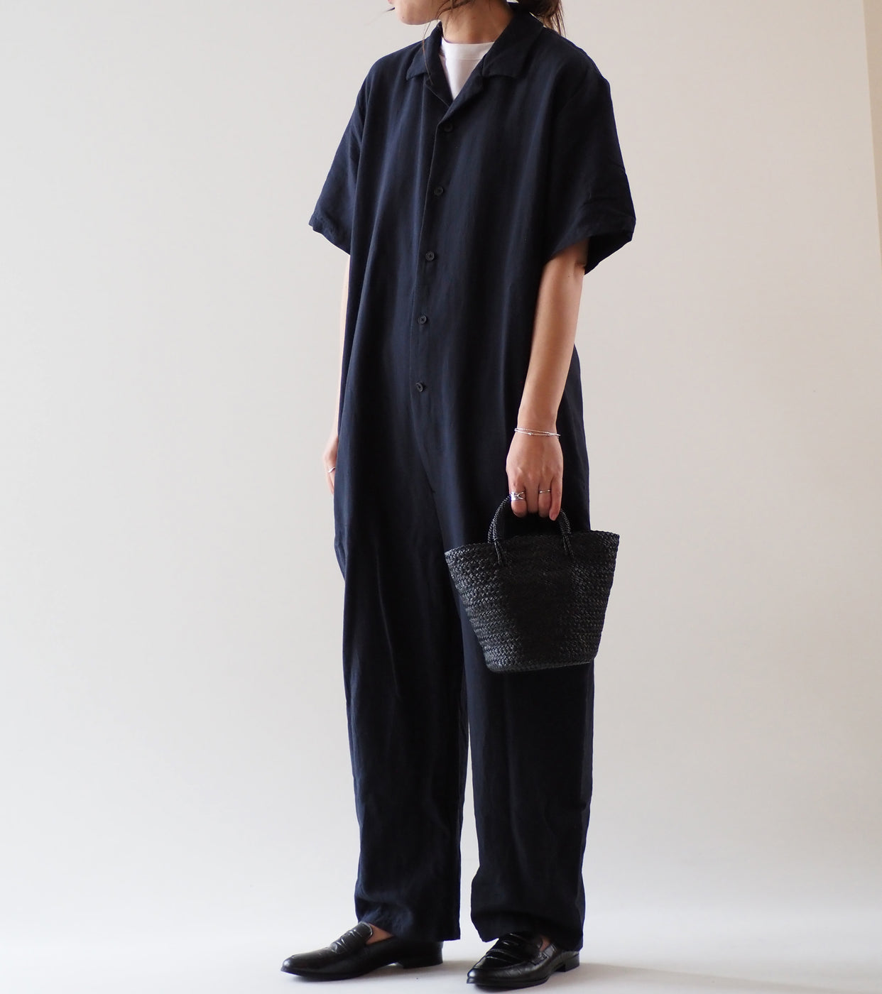 YAECA CONTEMPO Open Collar Jampsuits Short Sleaves,, Kusaki Navy