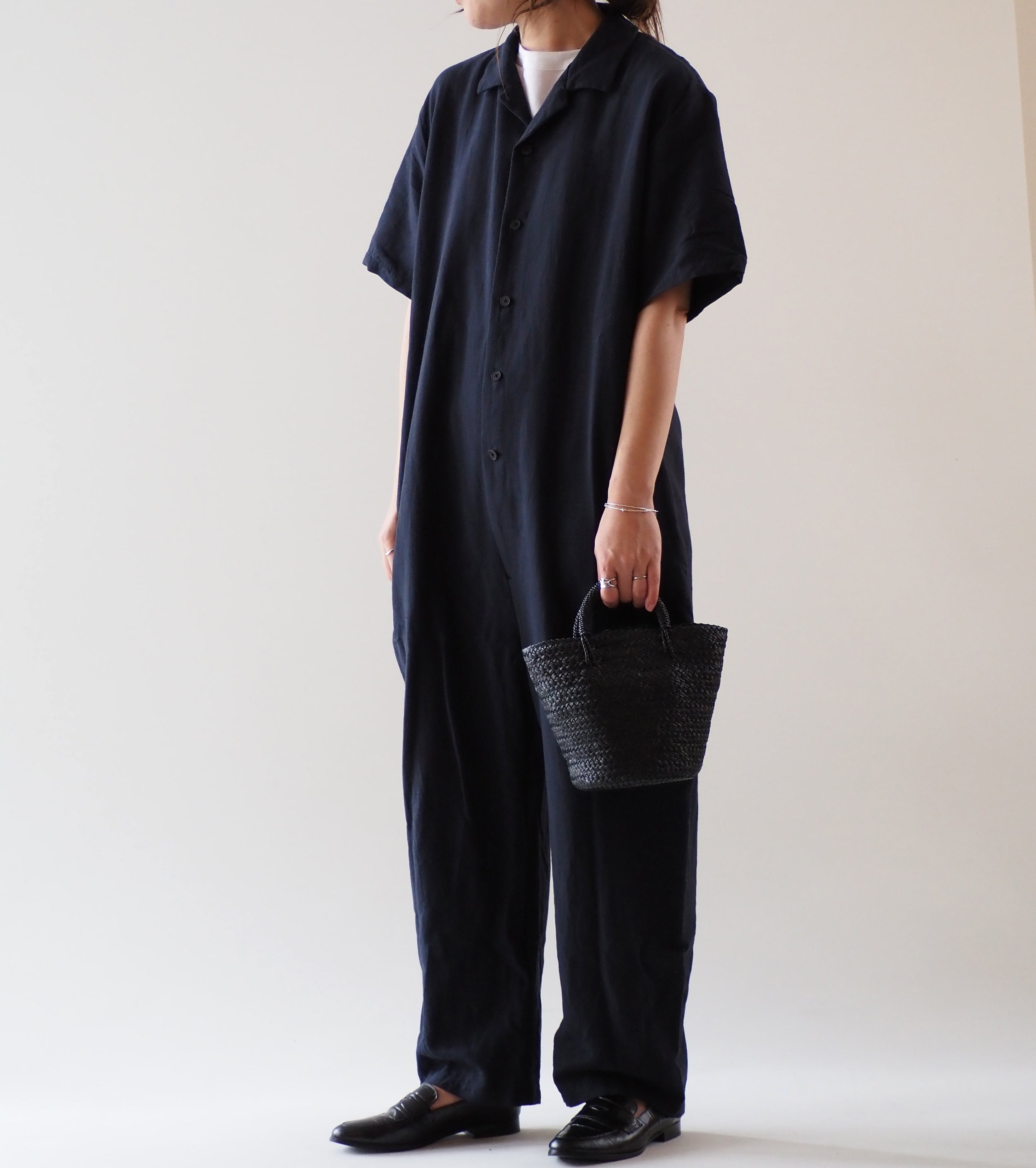 YAECA CONTEMPO Open Collar Jampsuits Short Sleaves,, Kusaki Navy
