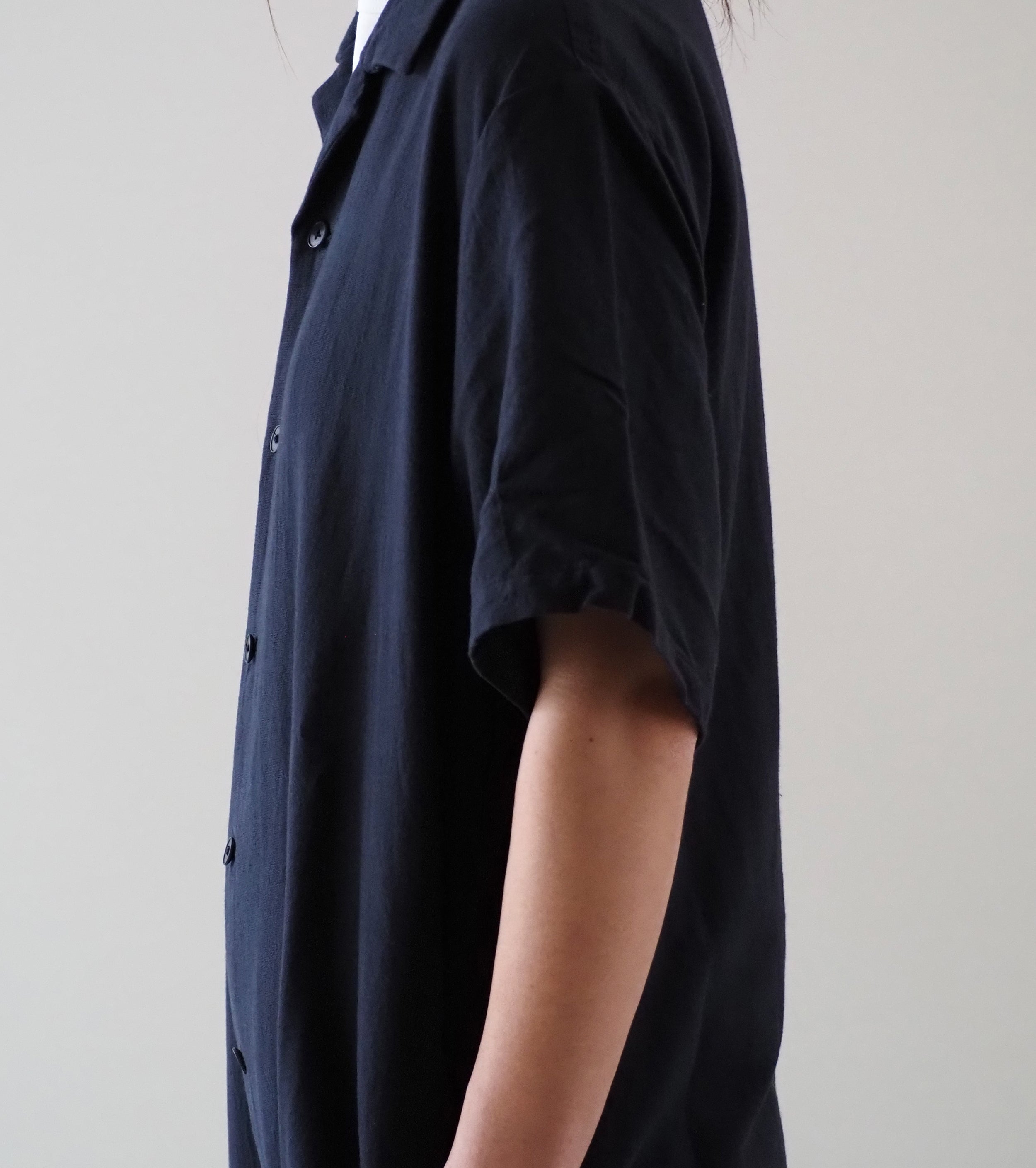 YAECA CONTEMPO Open Collar Jampsuits Short Sleaves,, Kusaki Navy