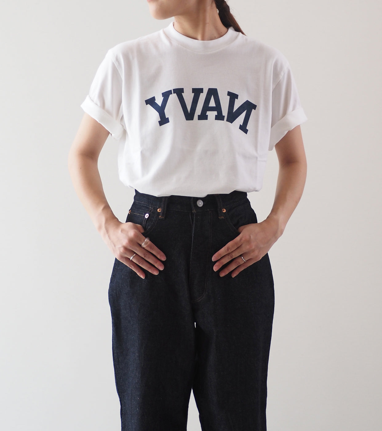 blurhms ROOT STOCK Navyblue Printed Tee shirt Standard , White