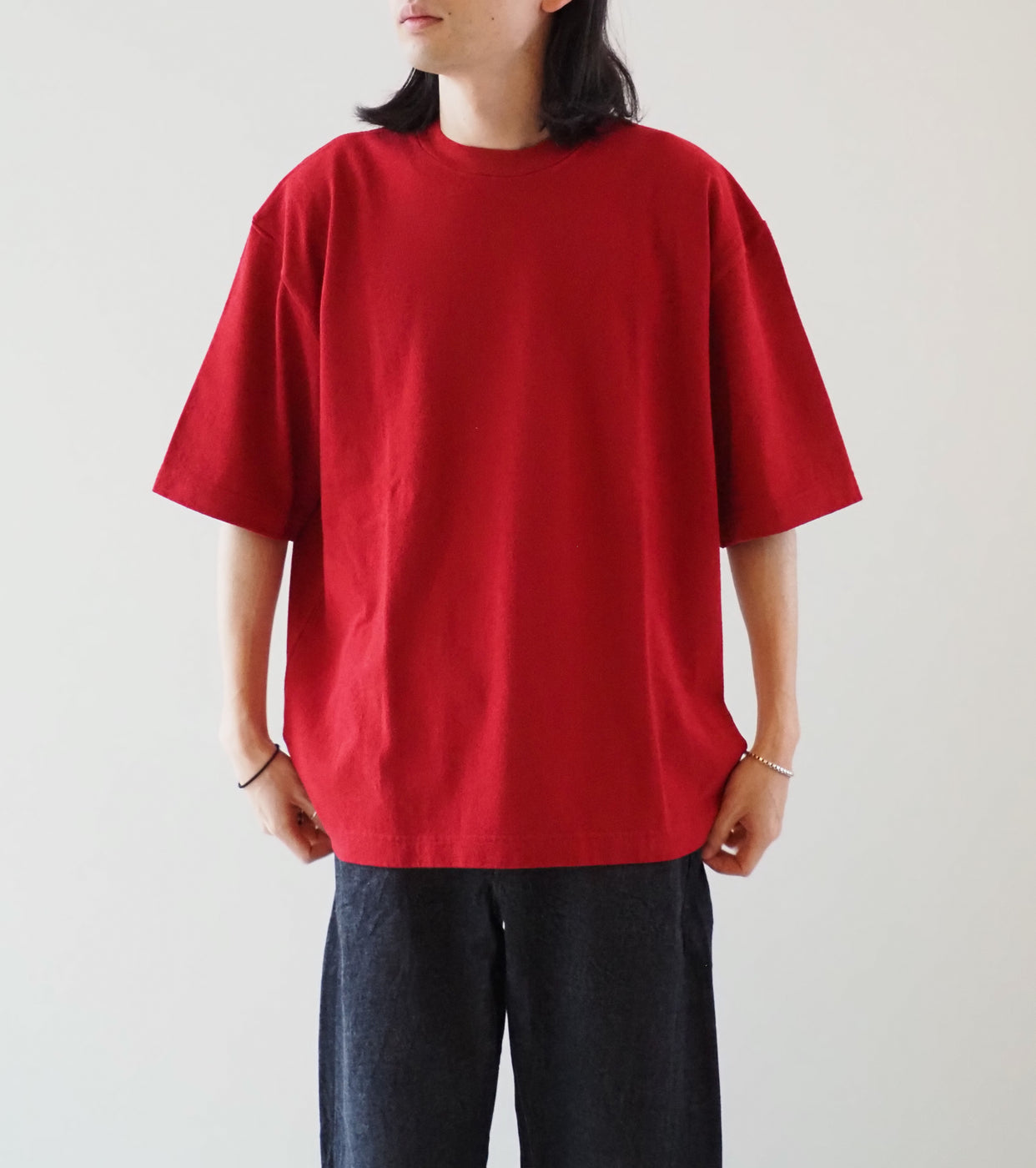 blurhms Cotton Silk Nep Plain Tee Shirt , Dark Red