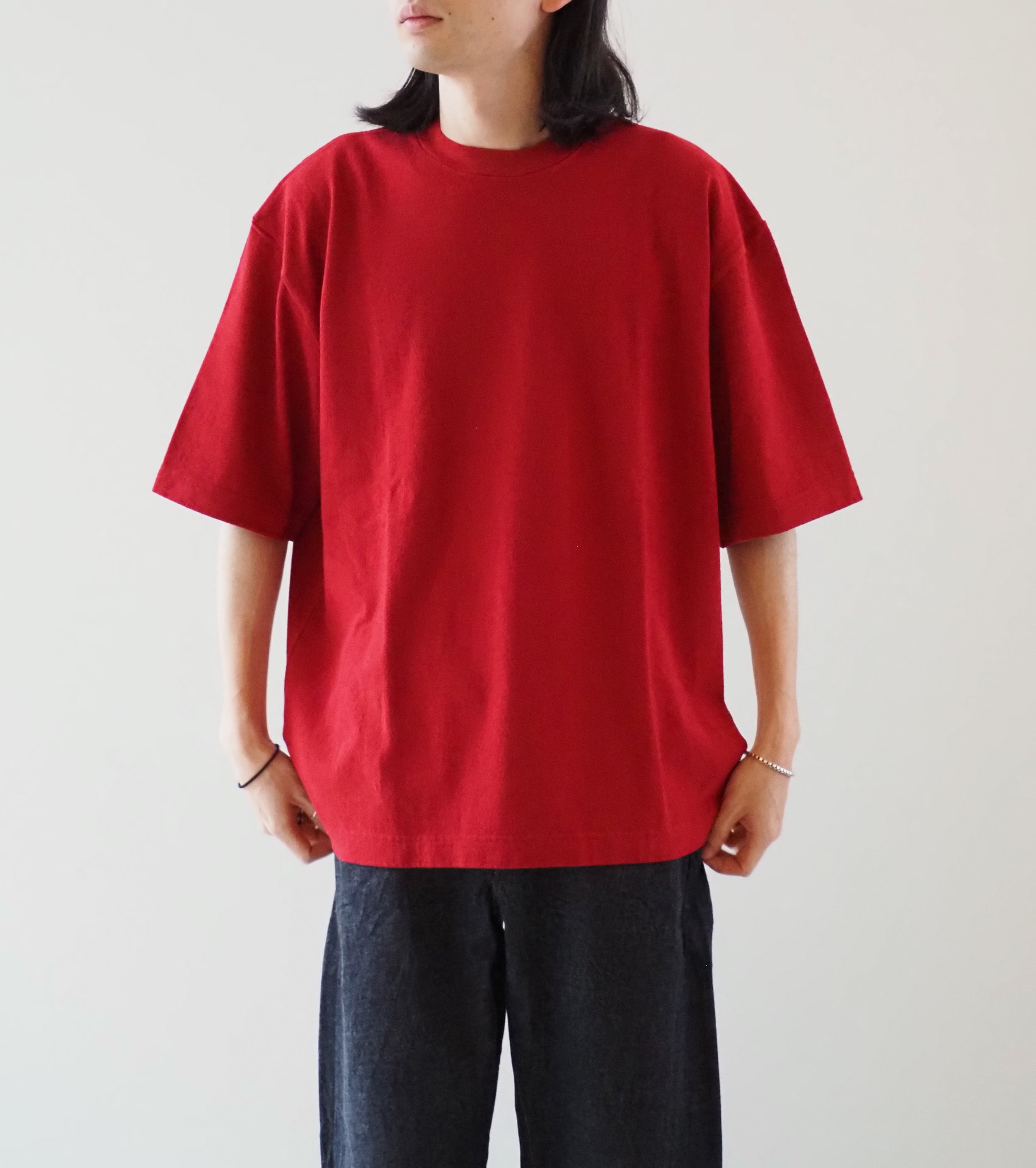 blurhms Cotton Silk Nep Plain Tee Shirt , Dark Red